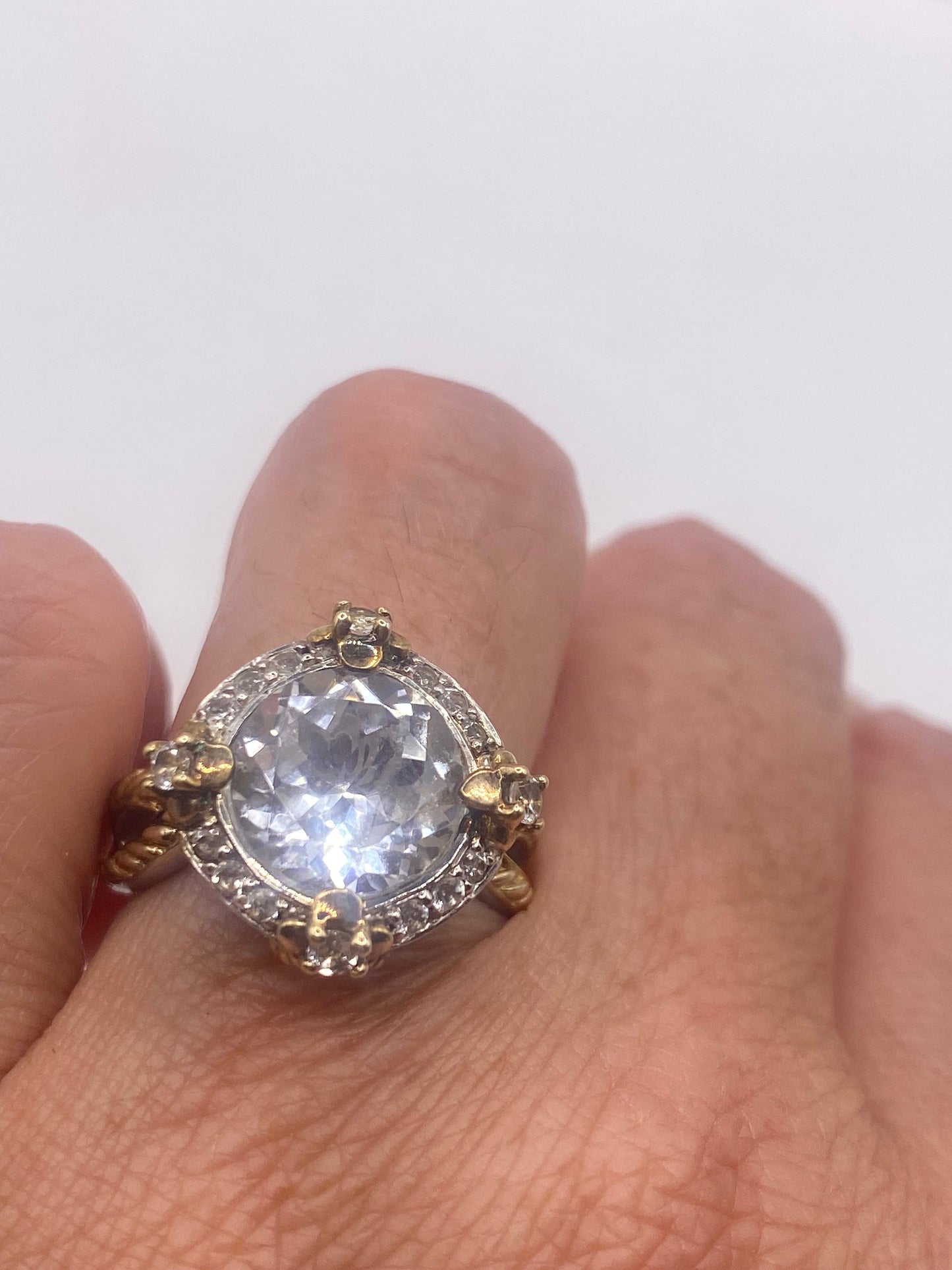 Vintage Clear Quartz white sapphire 925 Sterling Silver Cocktail Ring