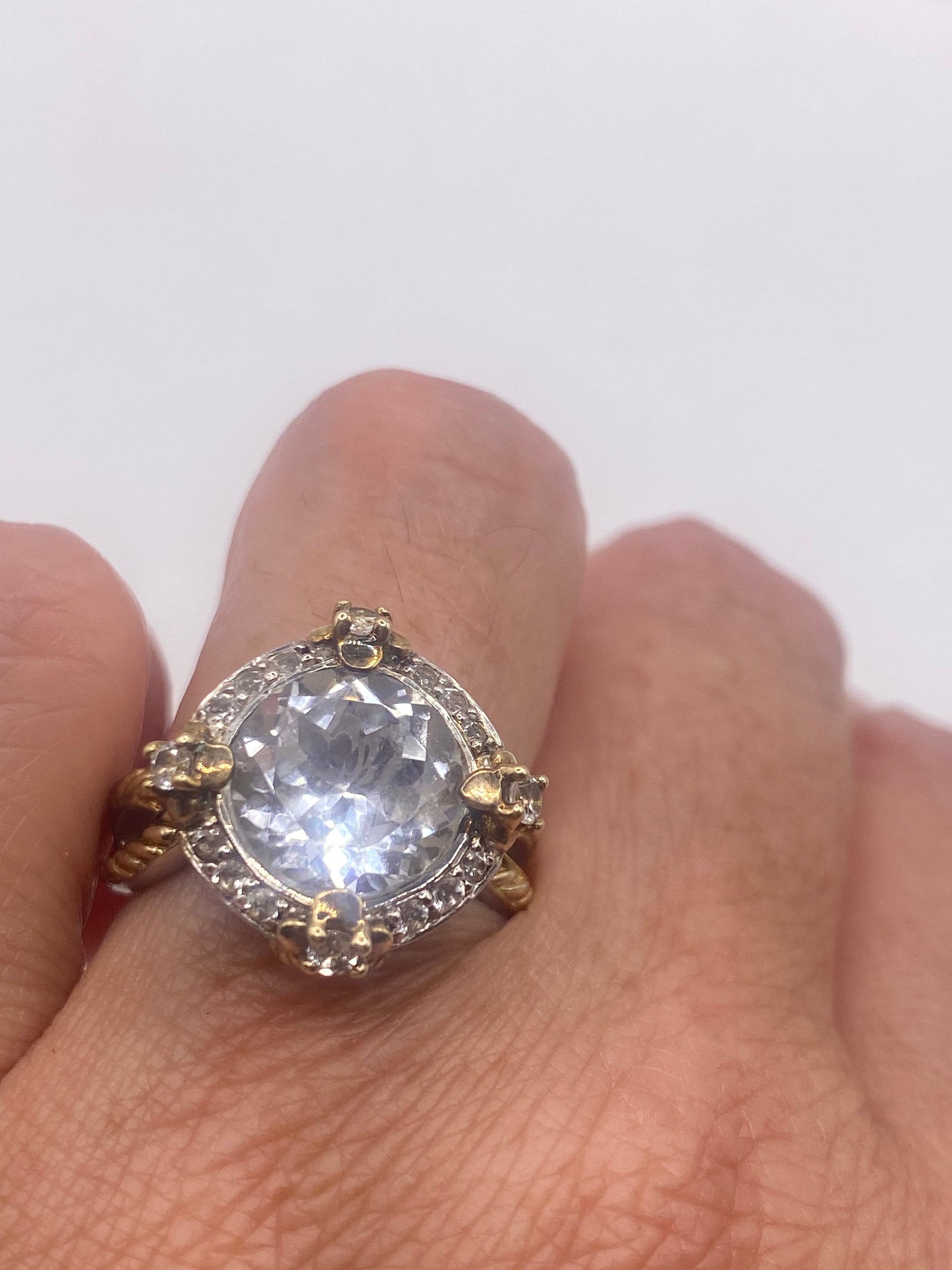 Vintage Clear Quartz white sapphire 925 Sterling Silver Cocktail Ring