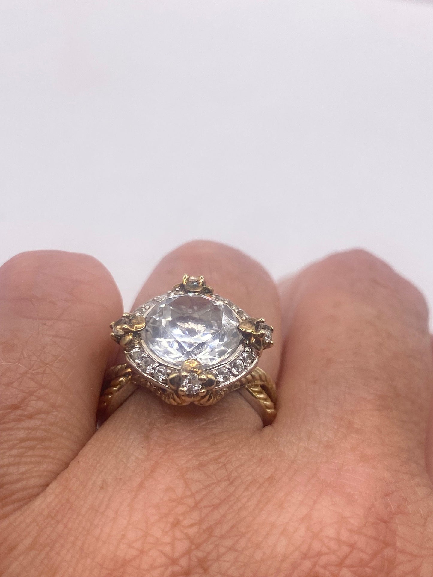 Vintage Clear Quartz white sapphire 925 Sterling Silver Cocktail Ring
