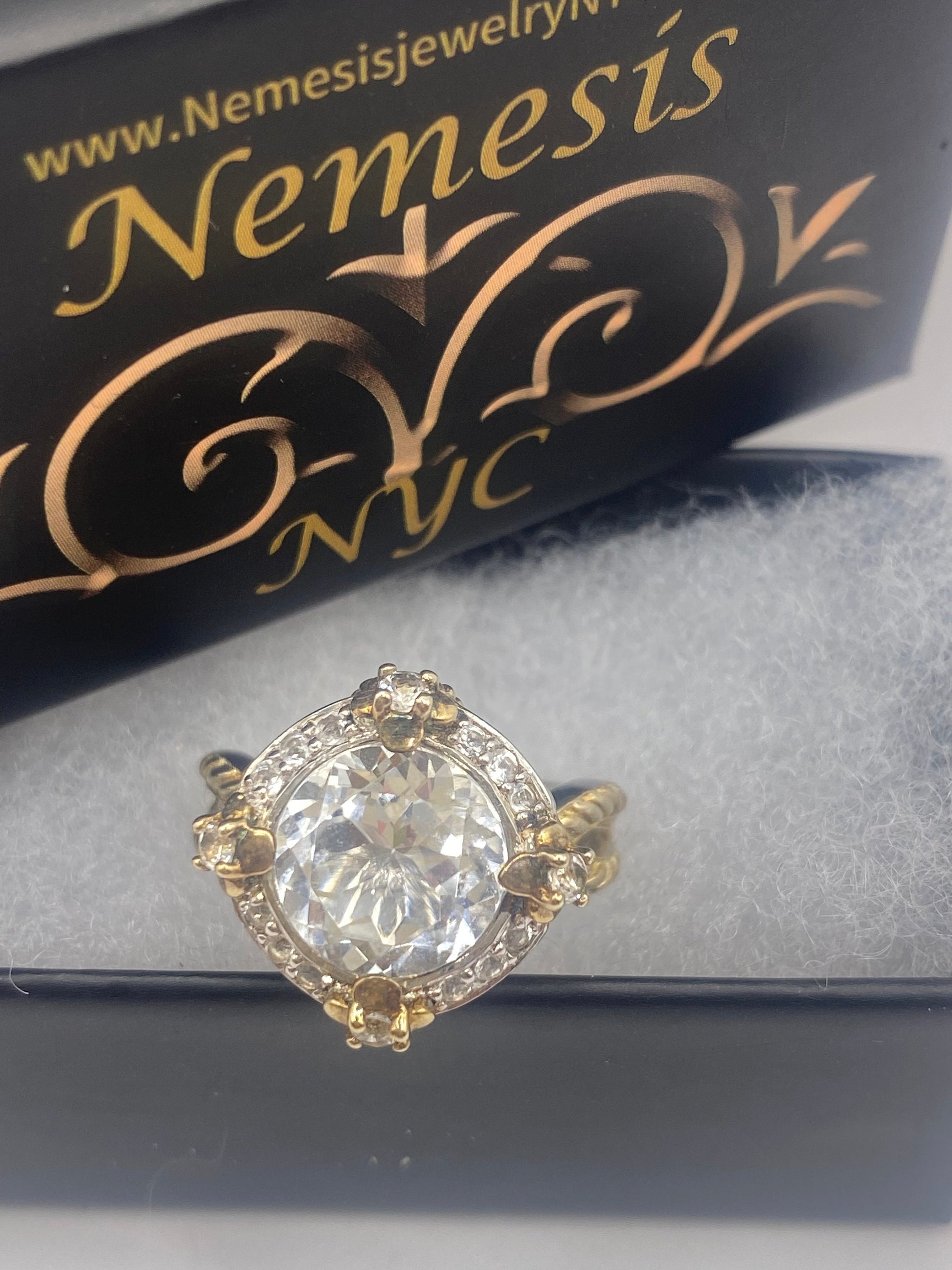 Vintage Clear Quartz white sapphire 925 Sterling Silver Cocktail Ring