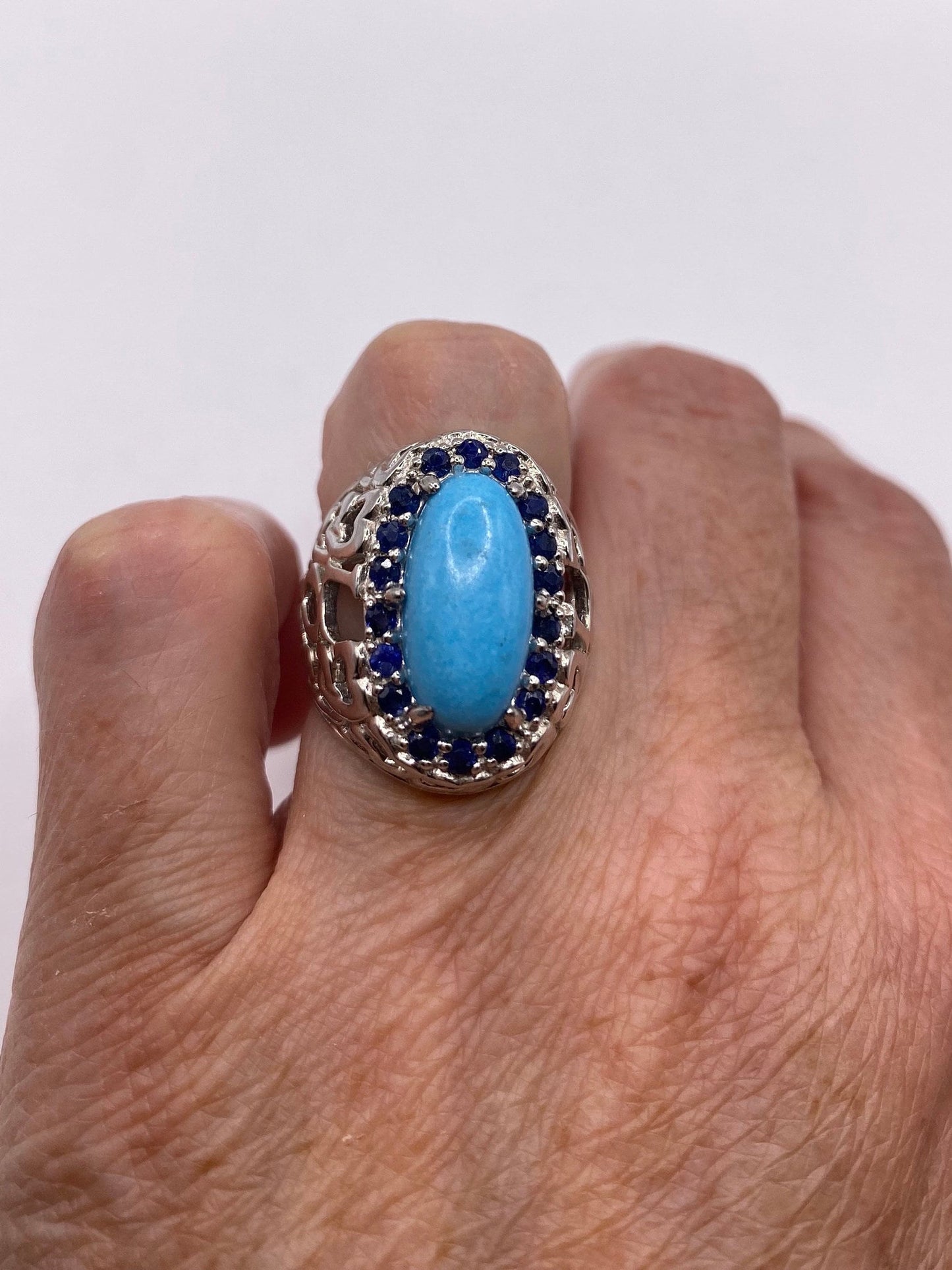 Vintage Tibetan Turquoise 925 Sterling Silver Ring