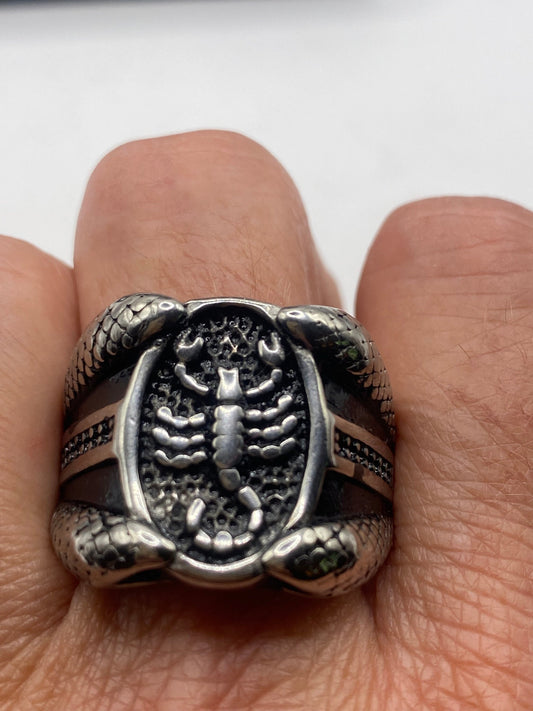 Vintage Silver Stainless Steel Gothic Scorpion Mens Ring