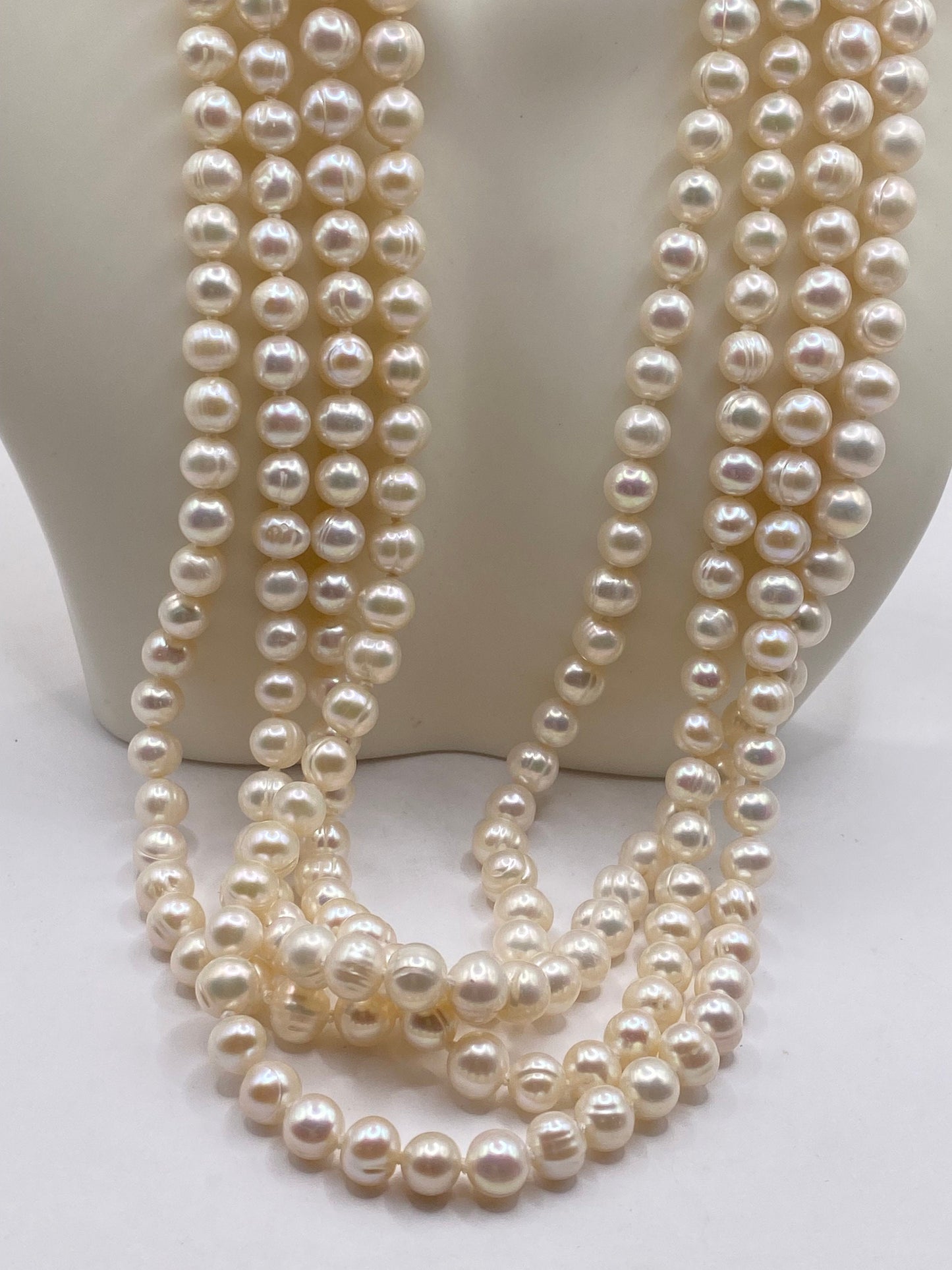 Vintage Hand Knotted Cream Pearl 80 inch Jumprope Necklace