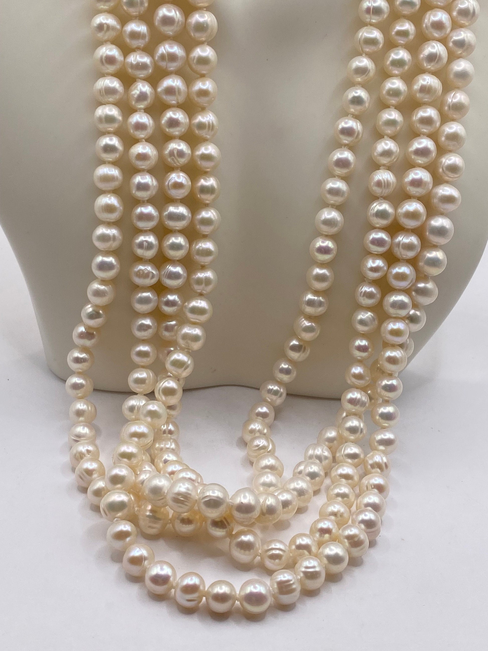 Vintage Hand Knotted Cream Pearl 80 inch Jumprope Necklace
