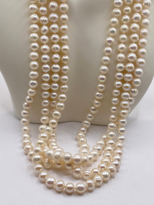 Vintage Hand Knotted Cream Pearl 80 inch Jumprope Necklace