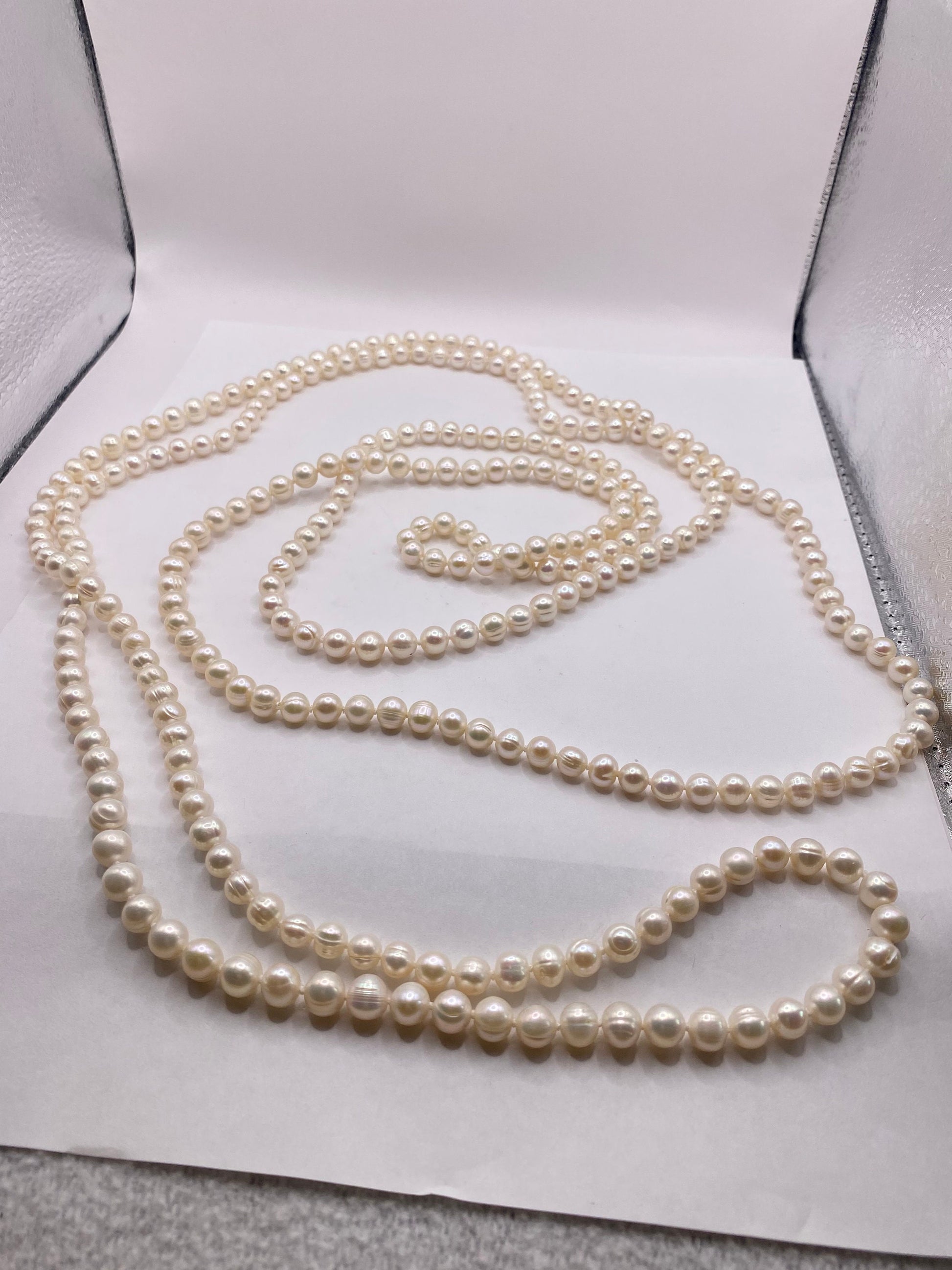 Vintage Hand Knotted Cream Pearl 80 inch Jumprope Necklace