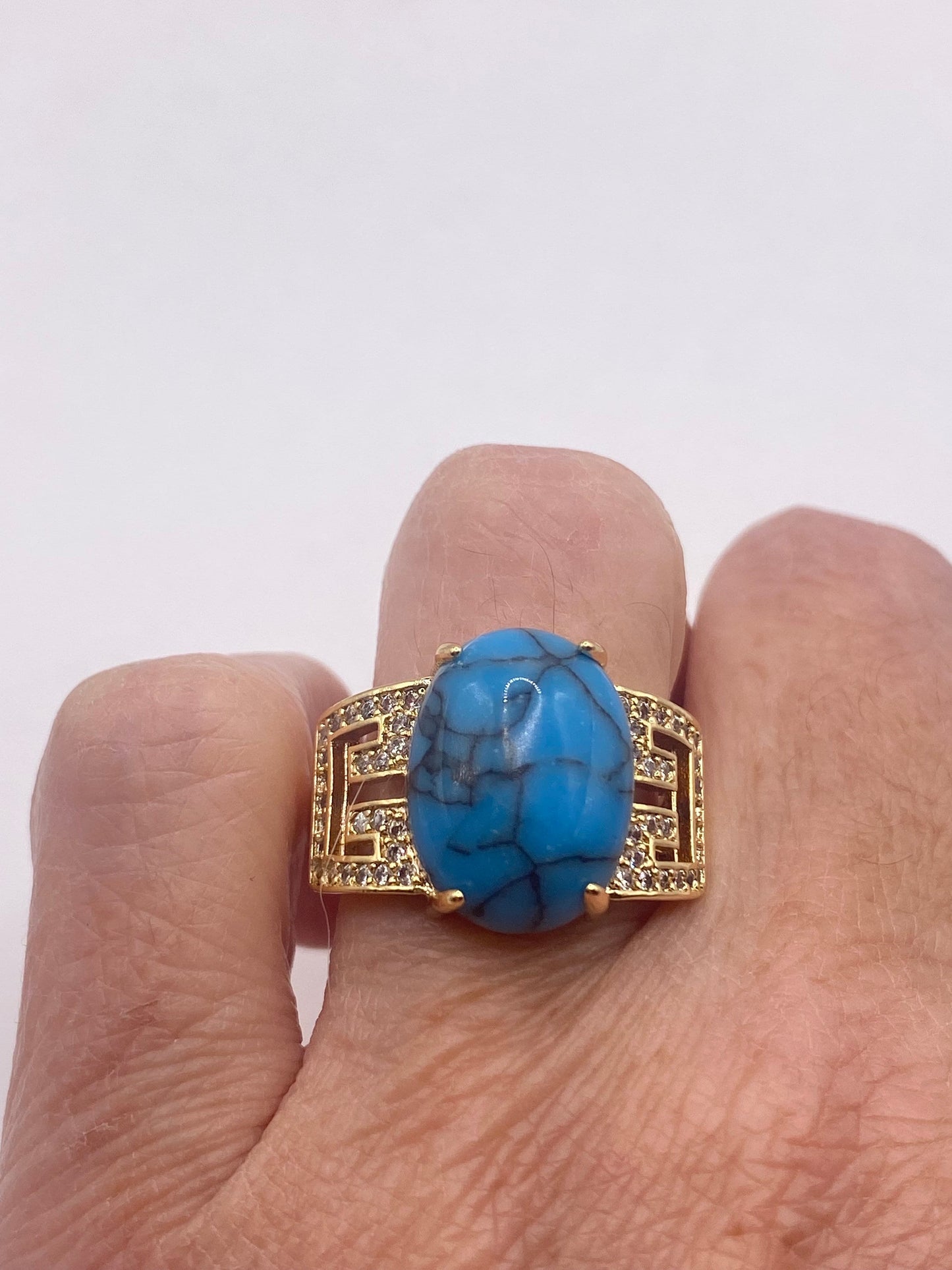 Vintage Turquoise Howlite Gold Filled Cocktail Ring