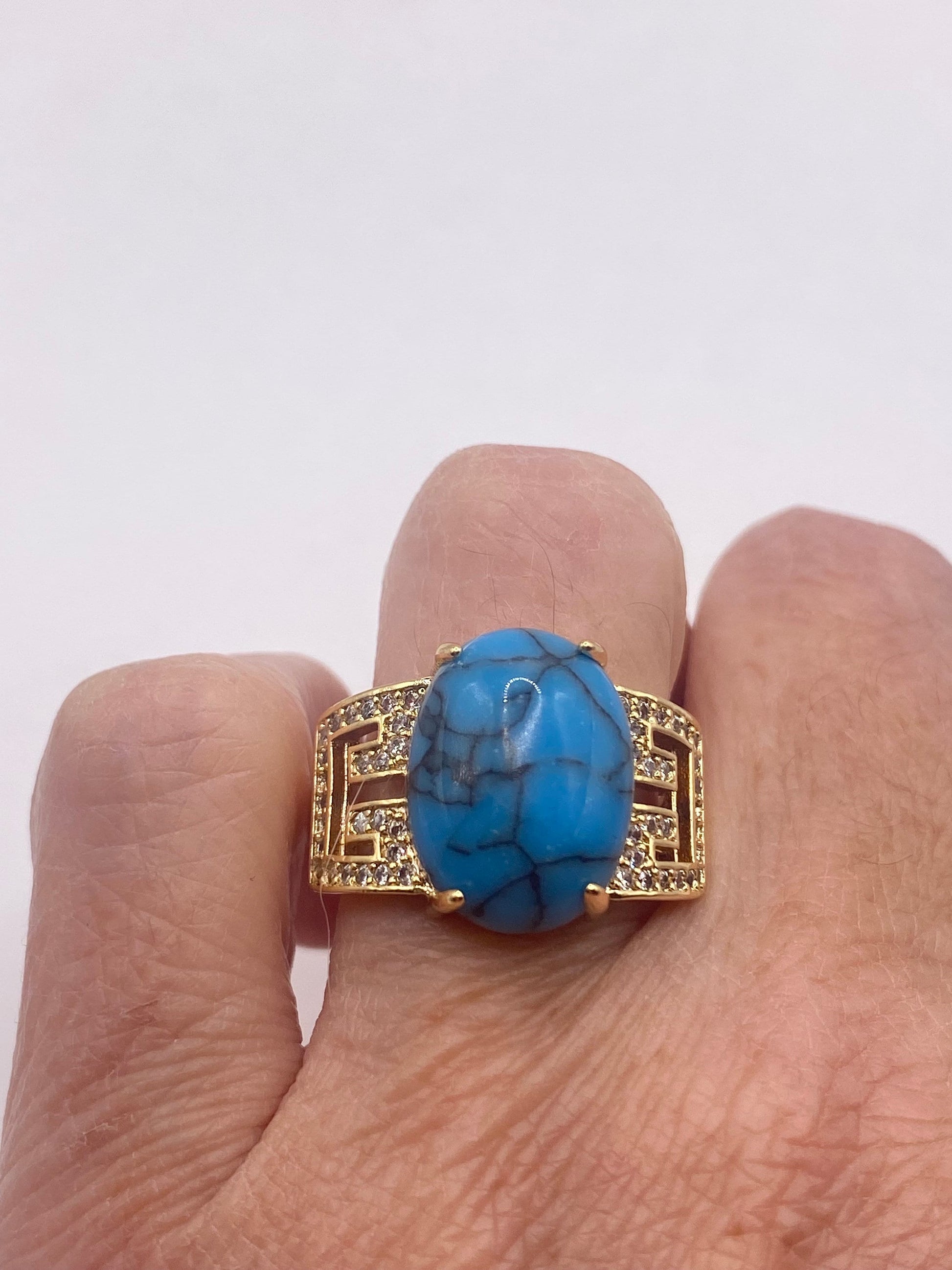 Vintage Turquoise Howlite Gold Filled Cocktail Ring