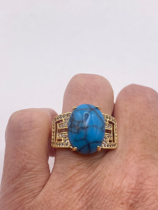 Vintage Turquoise Howlite Gold Filled Cocktail Ring