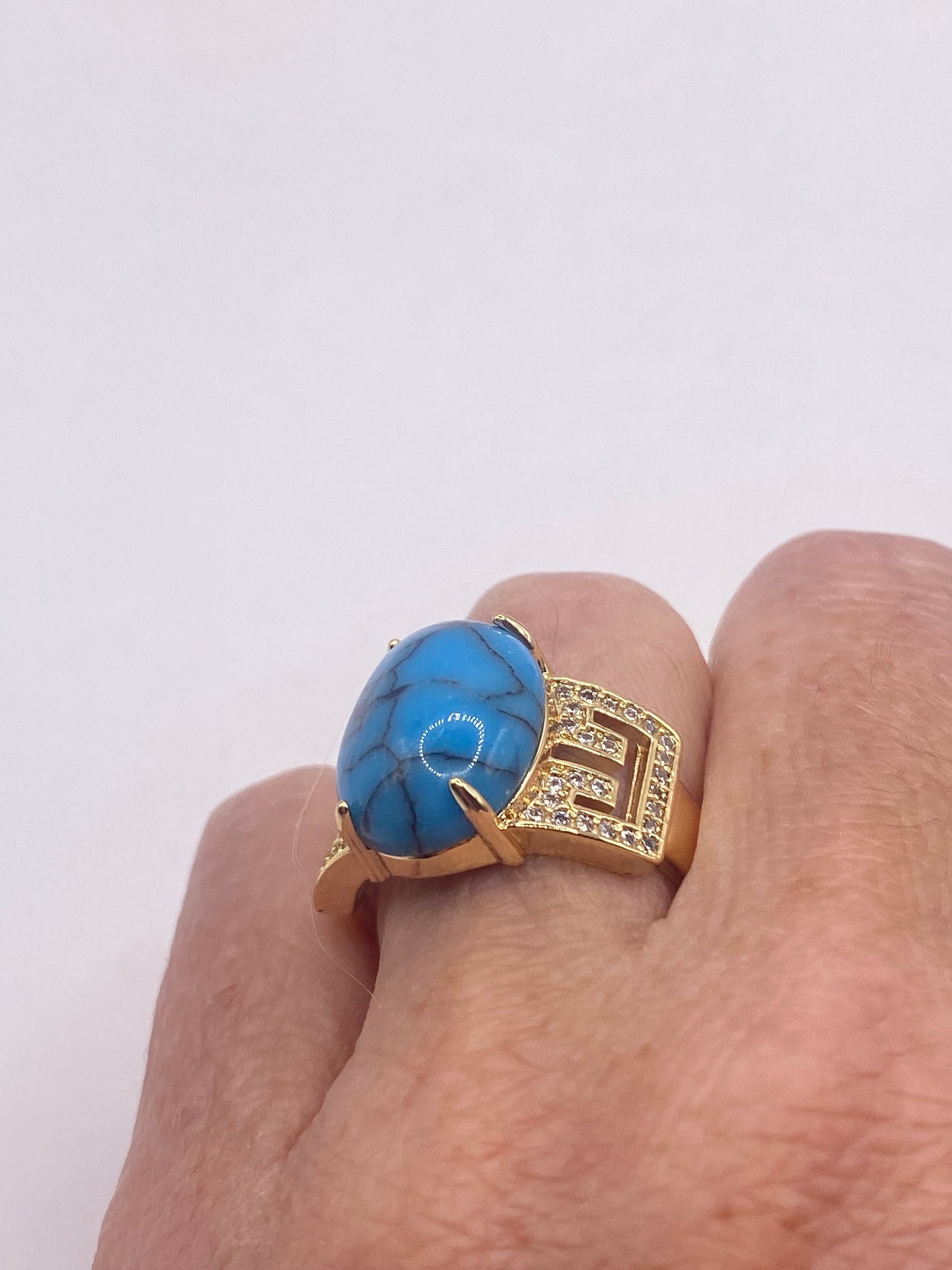 Vintage Turquoise Howlite Gold Filled Cocktail Ring