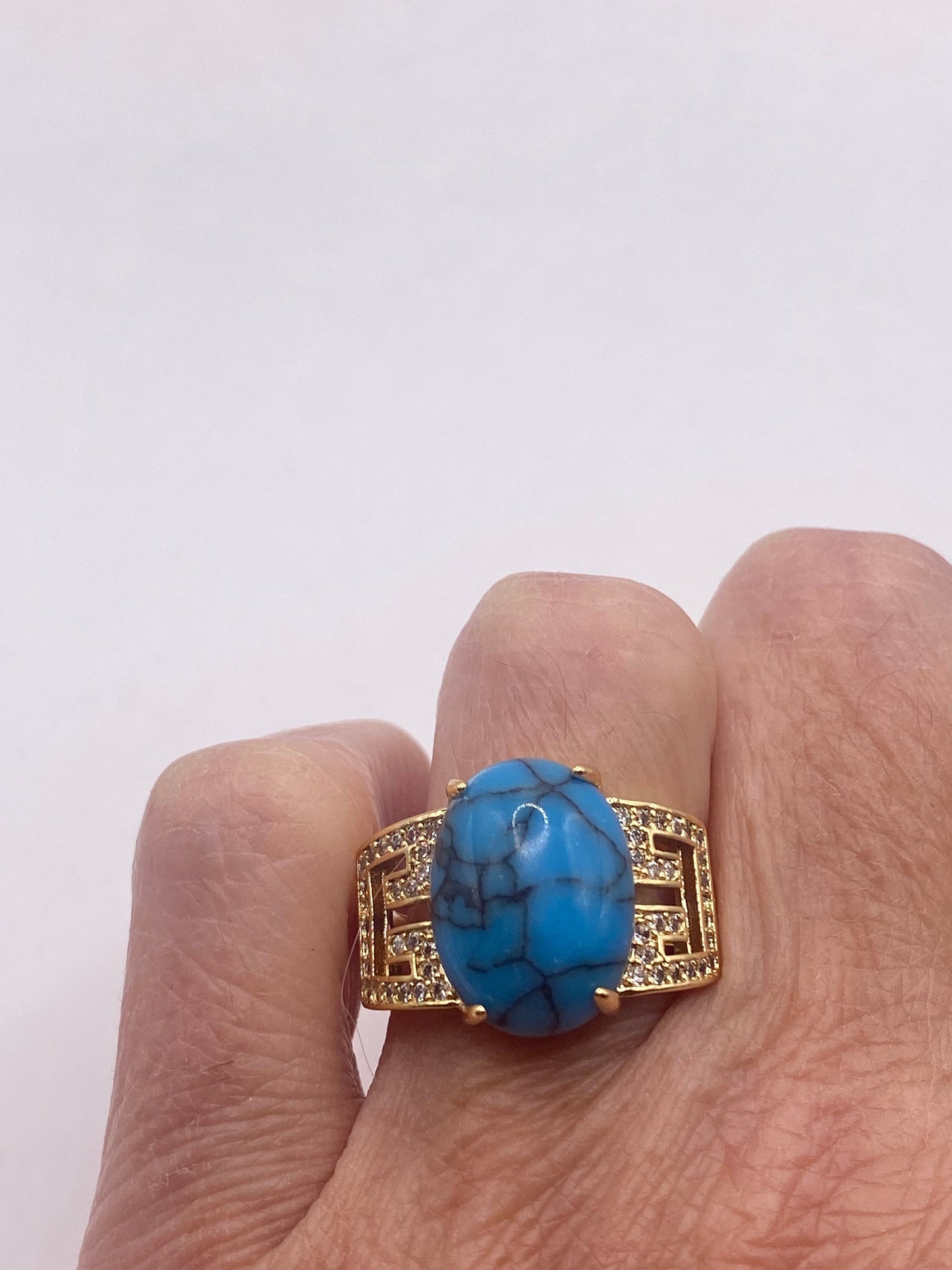 Vintage Turquoise Howlite Gold Filled Cocktail Ring