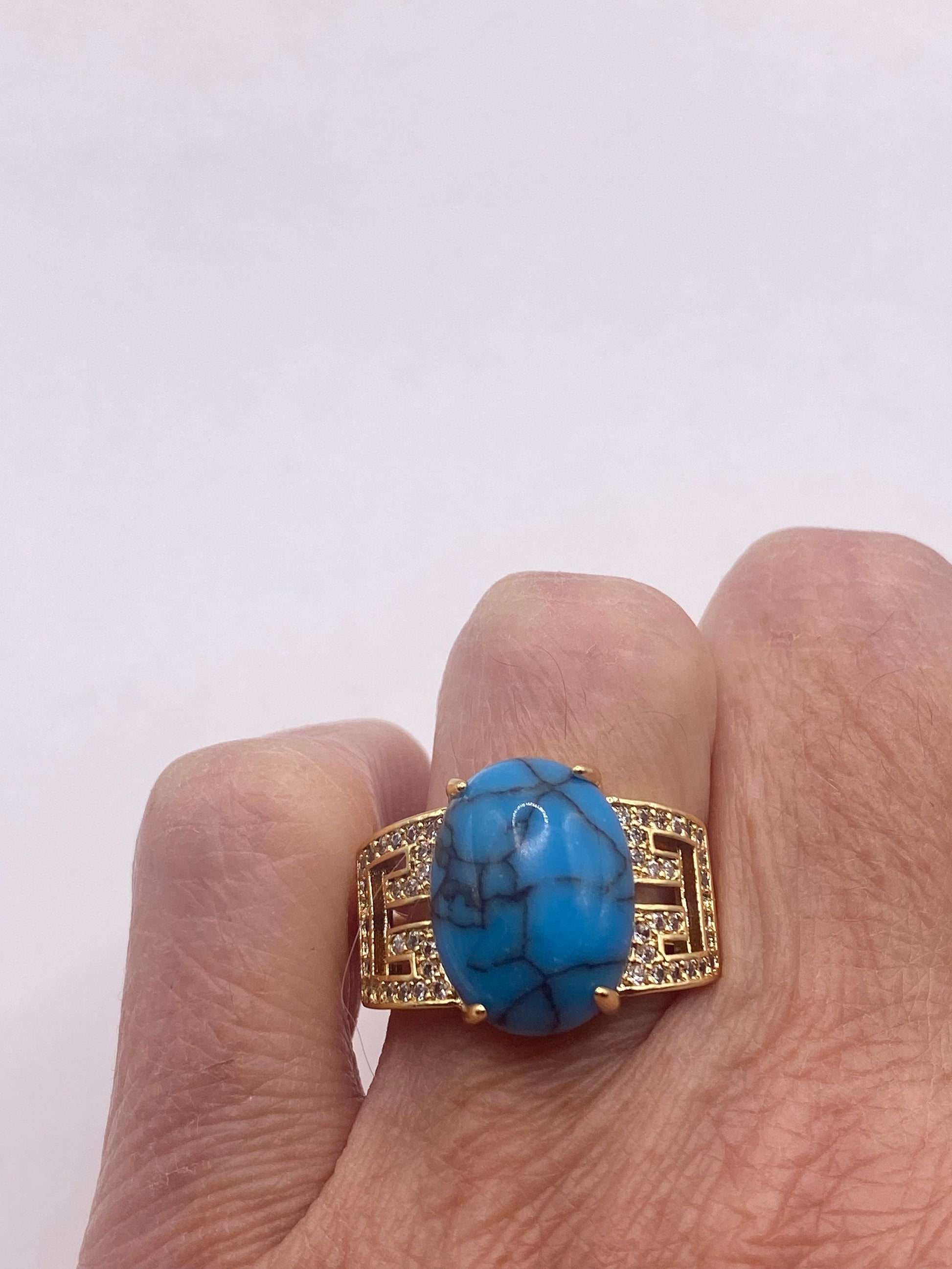 Vintage Turquoise Howlite Gold Filled Cocktail Ring