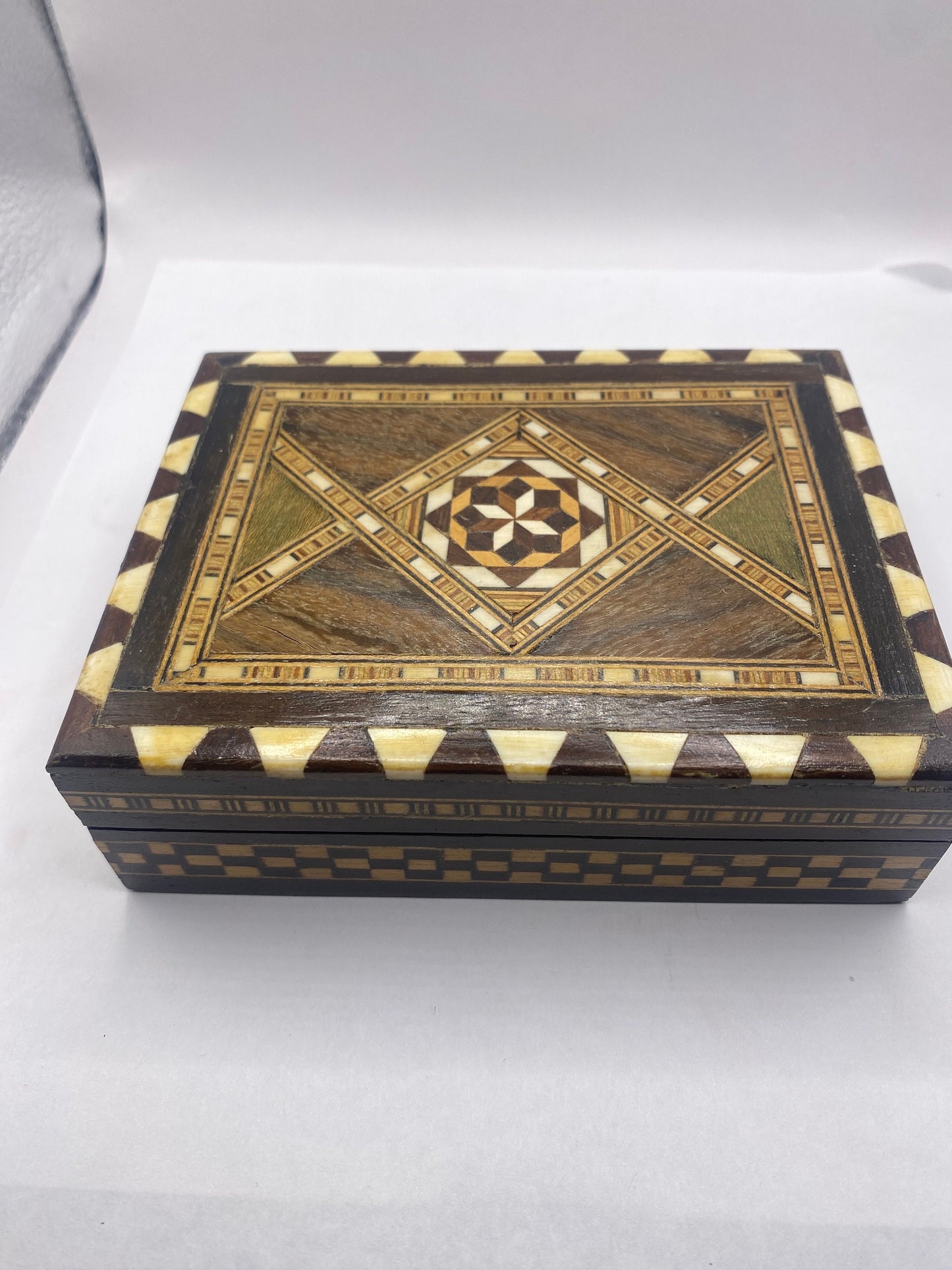 Vintage wood inlay Trinket box weed box stash box