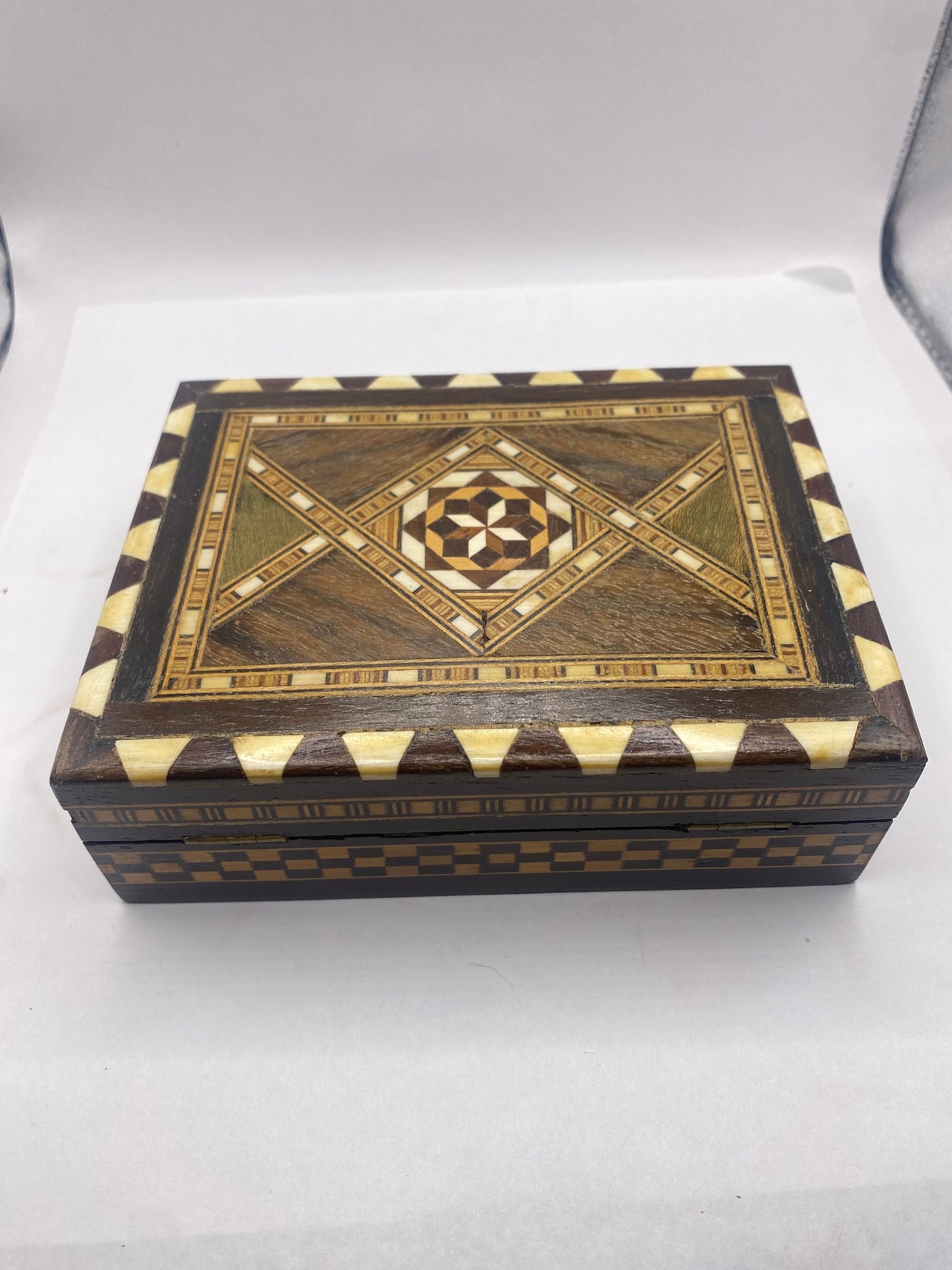 Vintage wood inlay Trinket box weed box stash box