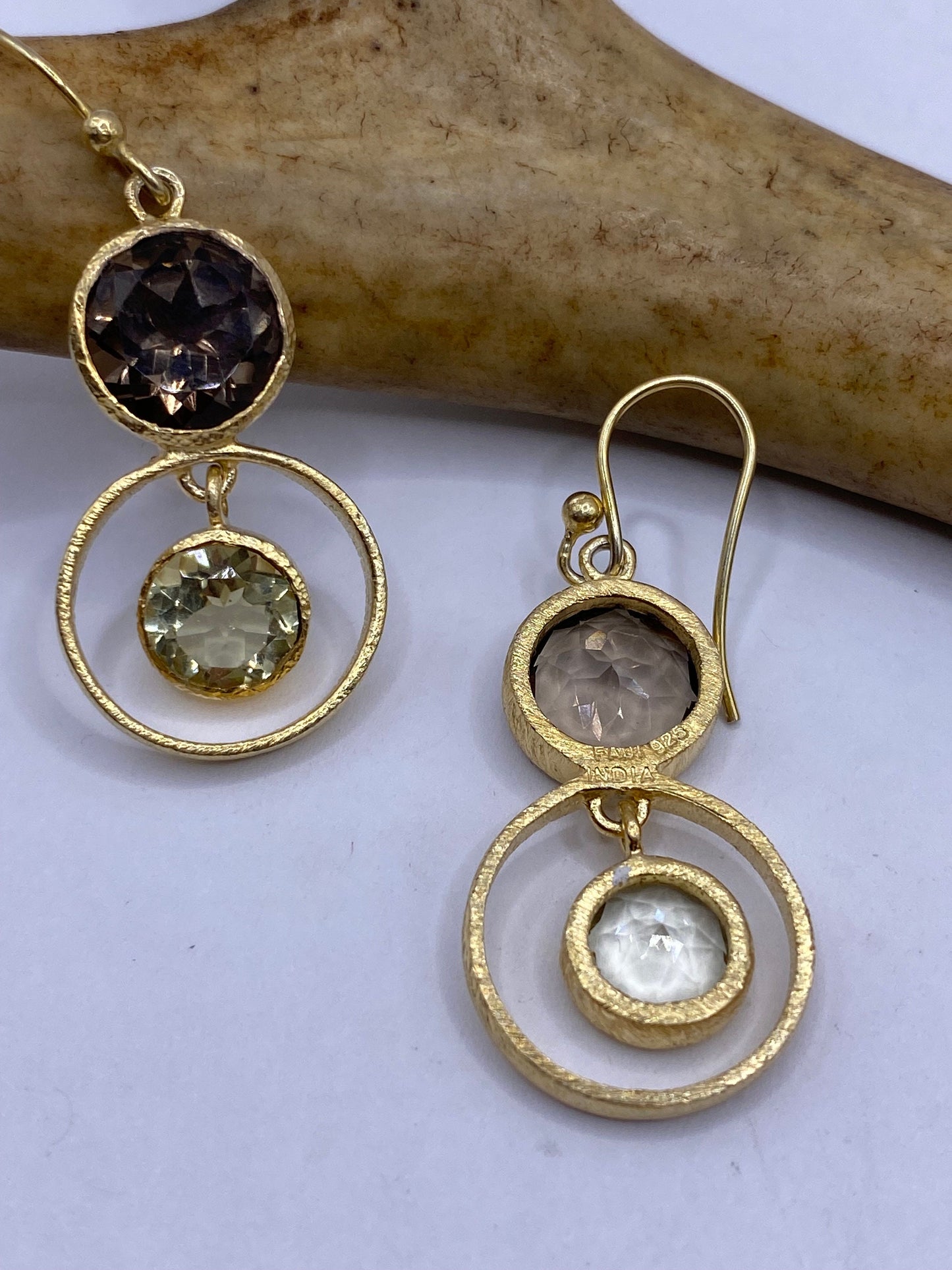 Vintage Brown Smoky Topaz Gold 925 Sterling Silver Drop Chandelier Earrings