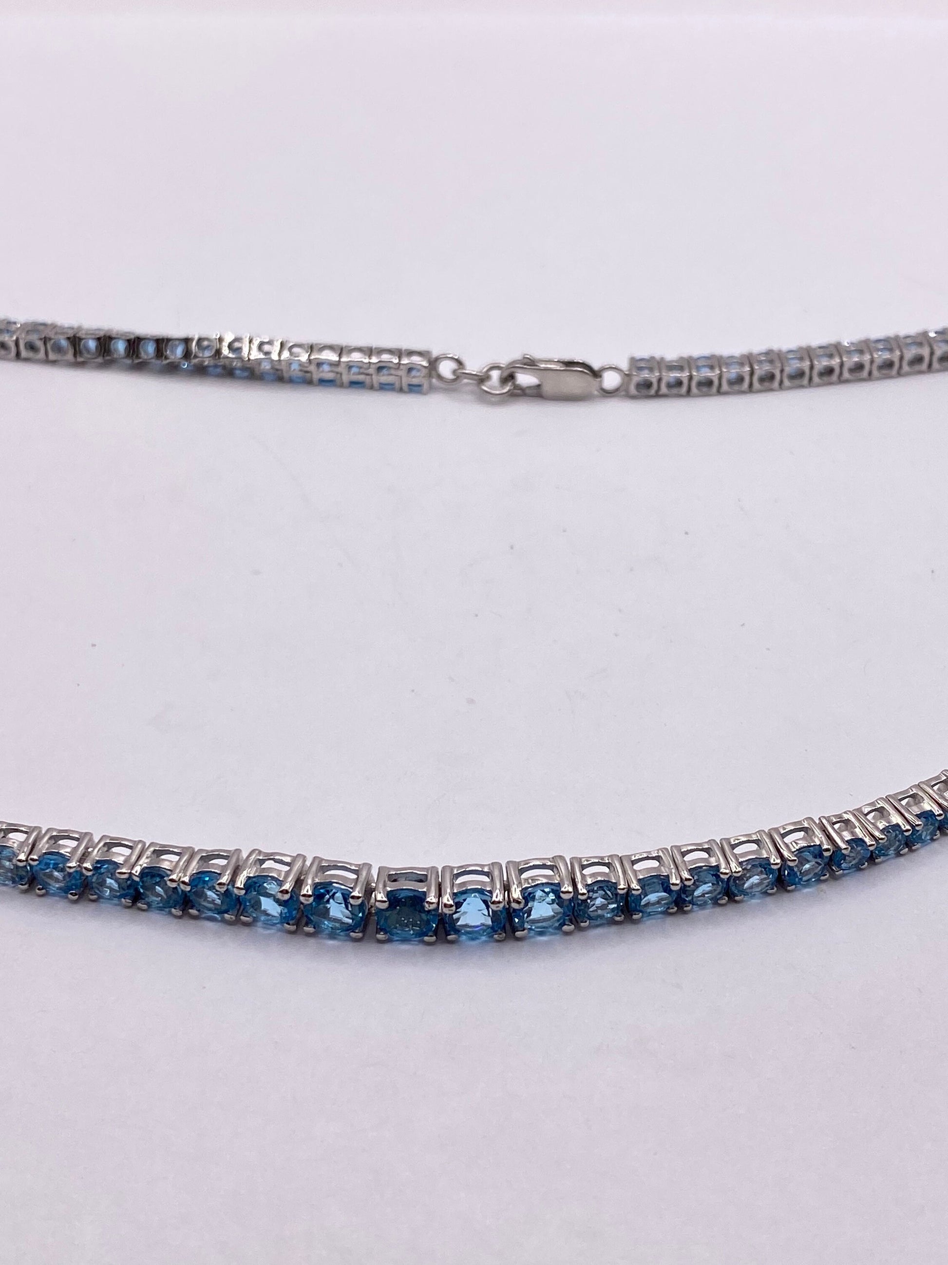 Vintage Blue Topaz Choker 925 Sterling Silver Necklace Collar
