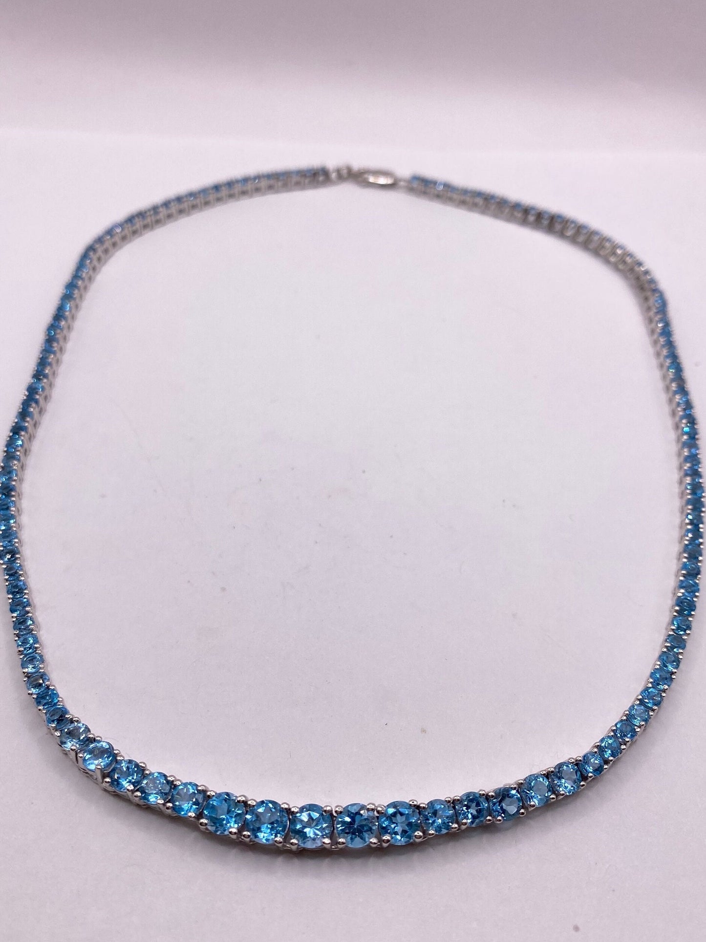 Vintage Blue Topaz Choker 925 Sterling Silver Necklace Collar