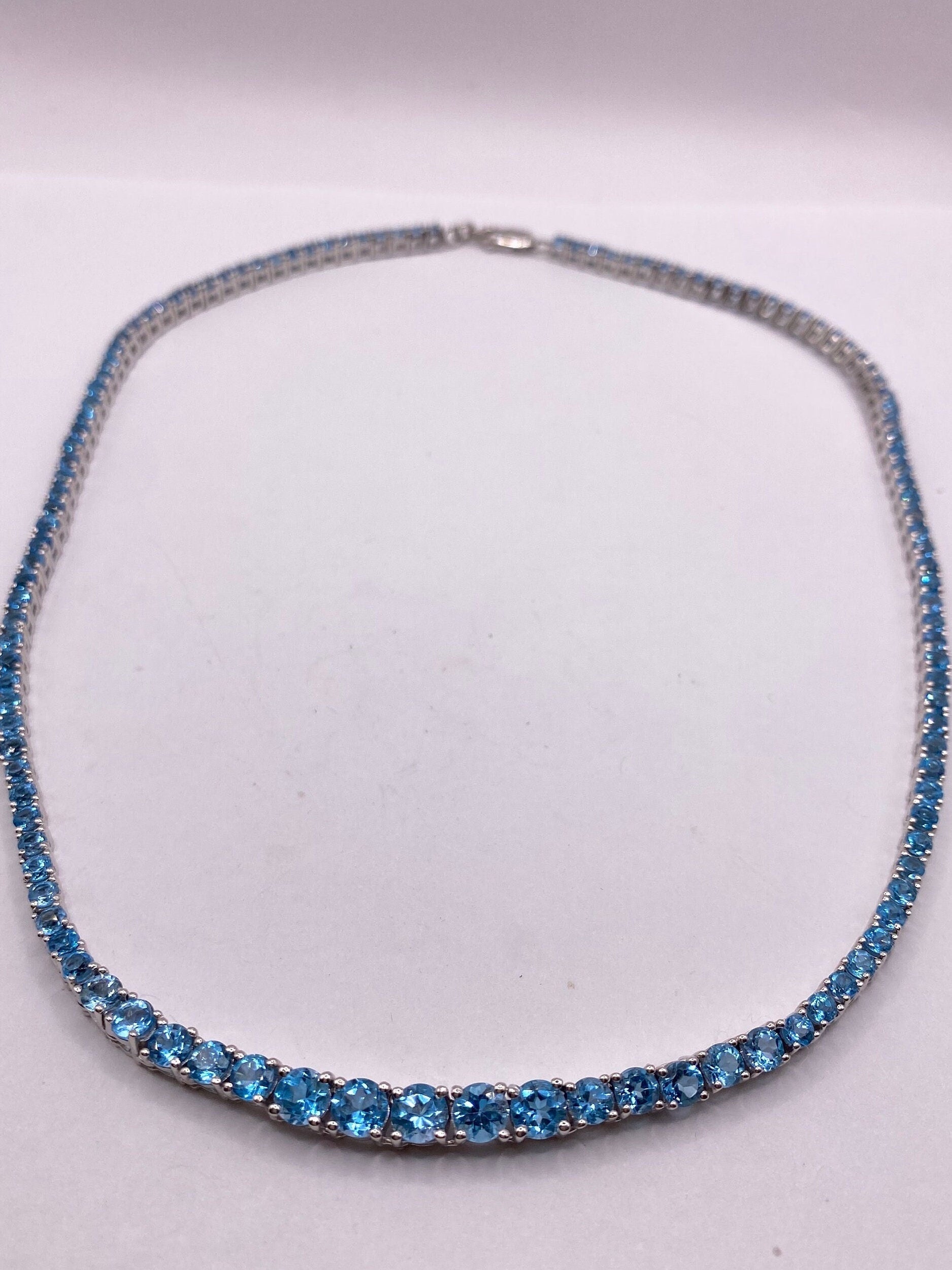 Vintage Blue Topaz Choker 925 Sterling Silver Necklace Collar