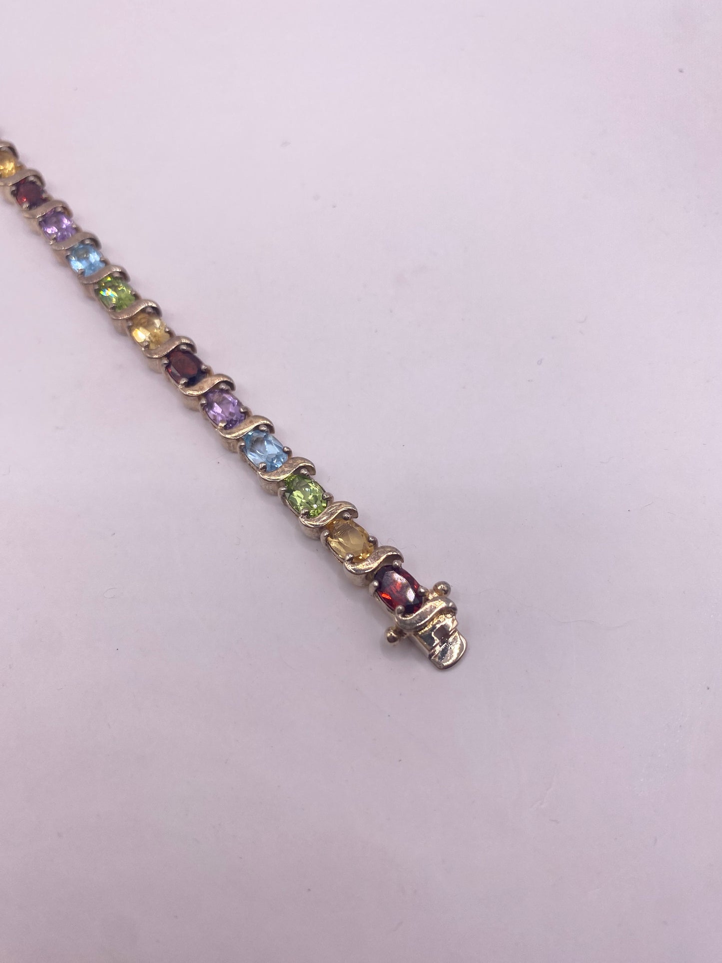 Vintage Mixed Gemstone 925 Sterling Silver Tennis Bracelet