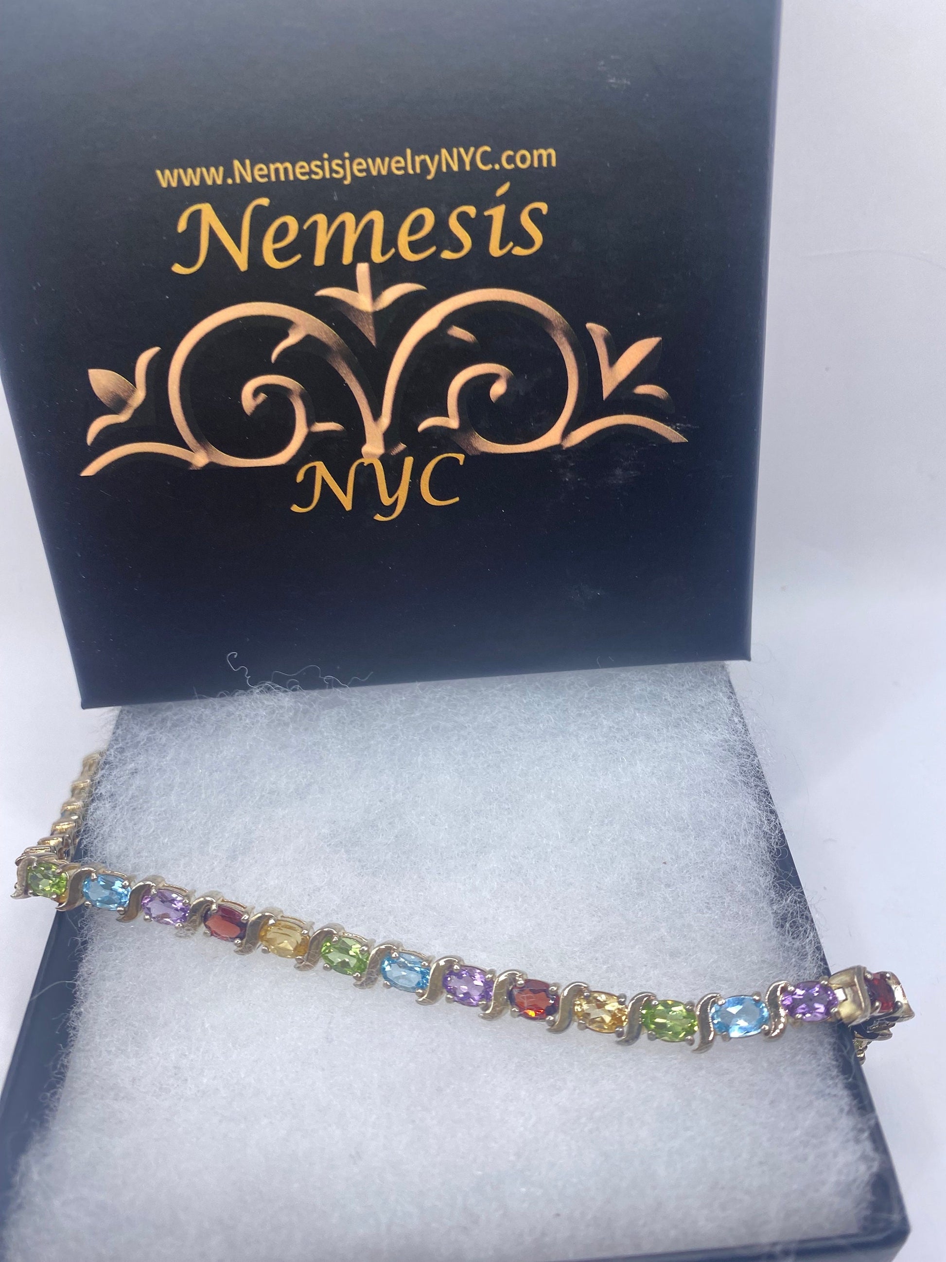 Vintage Mixed Gemstone 925 Sterling Silver Tennis Bracelet