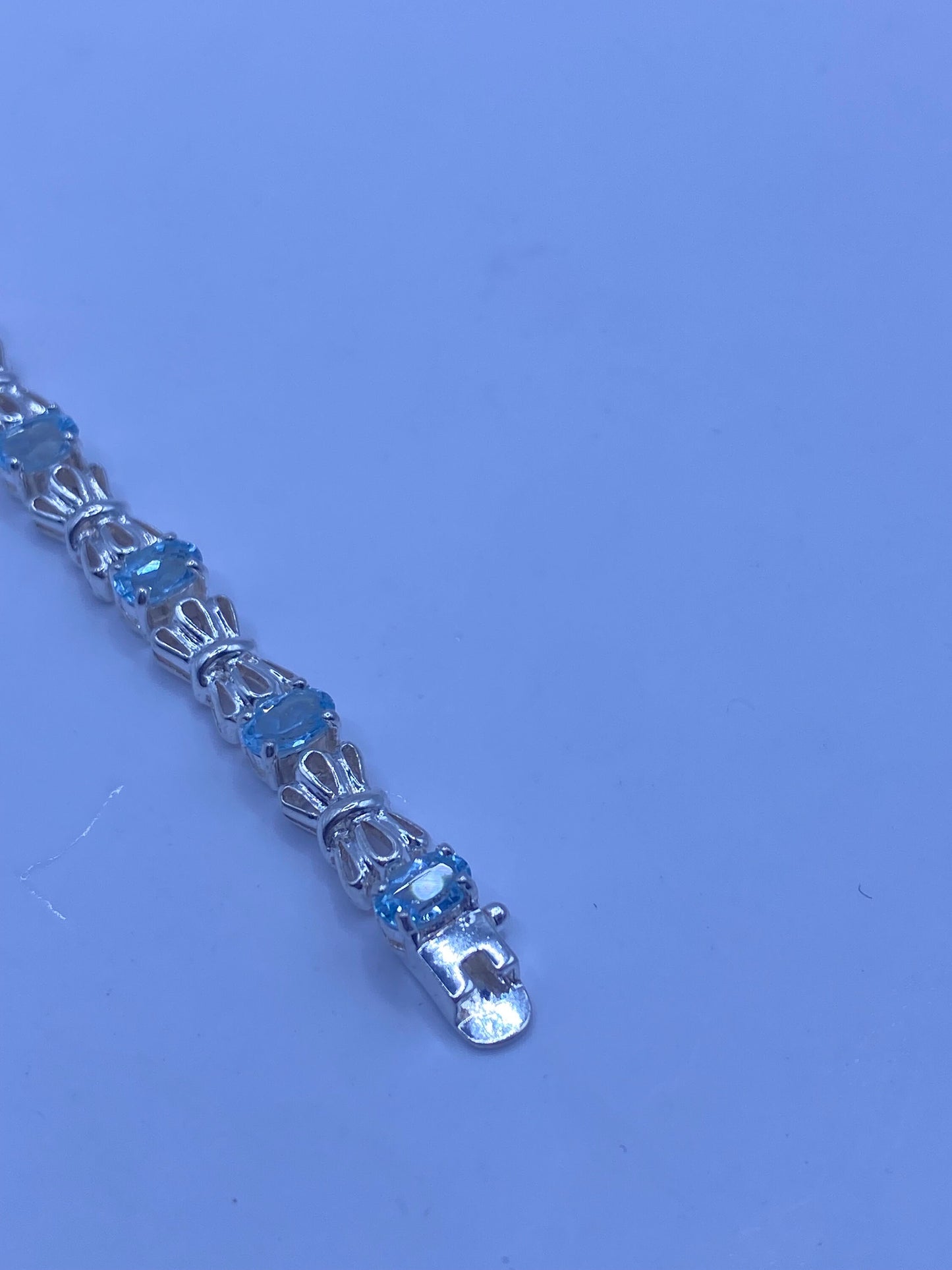 Vintage Genuine Blue Topaz Antique Rhodium 925 Sterling Silver Tennis Bracelet