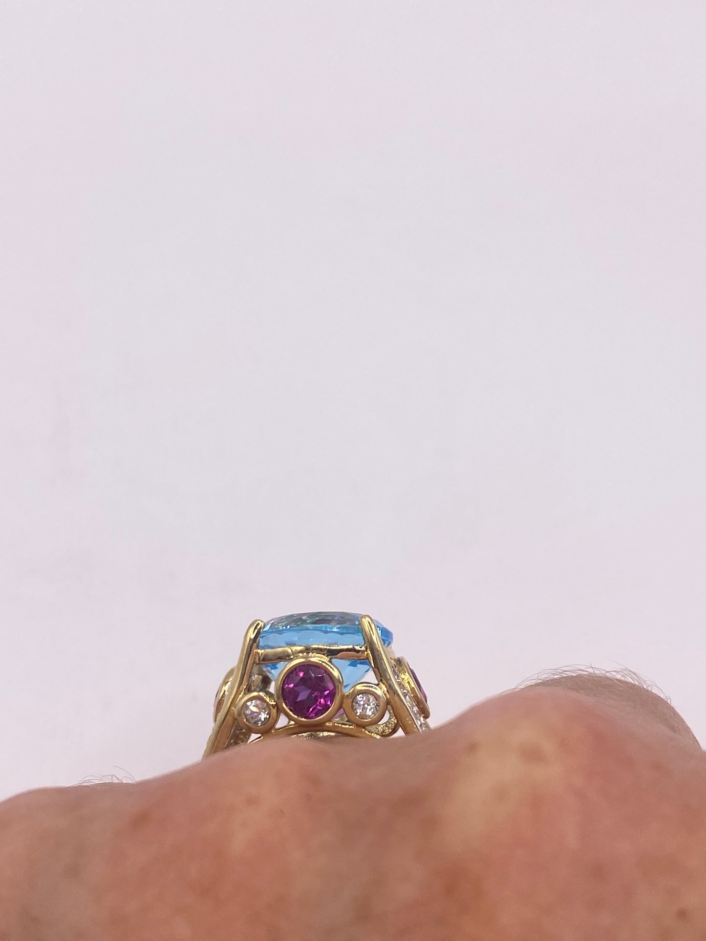 Vintage Genuine Blue Topaz Red Tourmaline 925 Sterling Silver Cocktail Ring