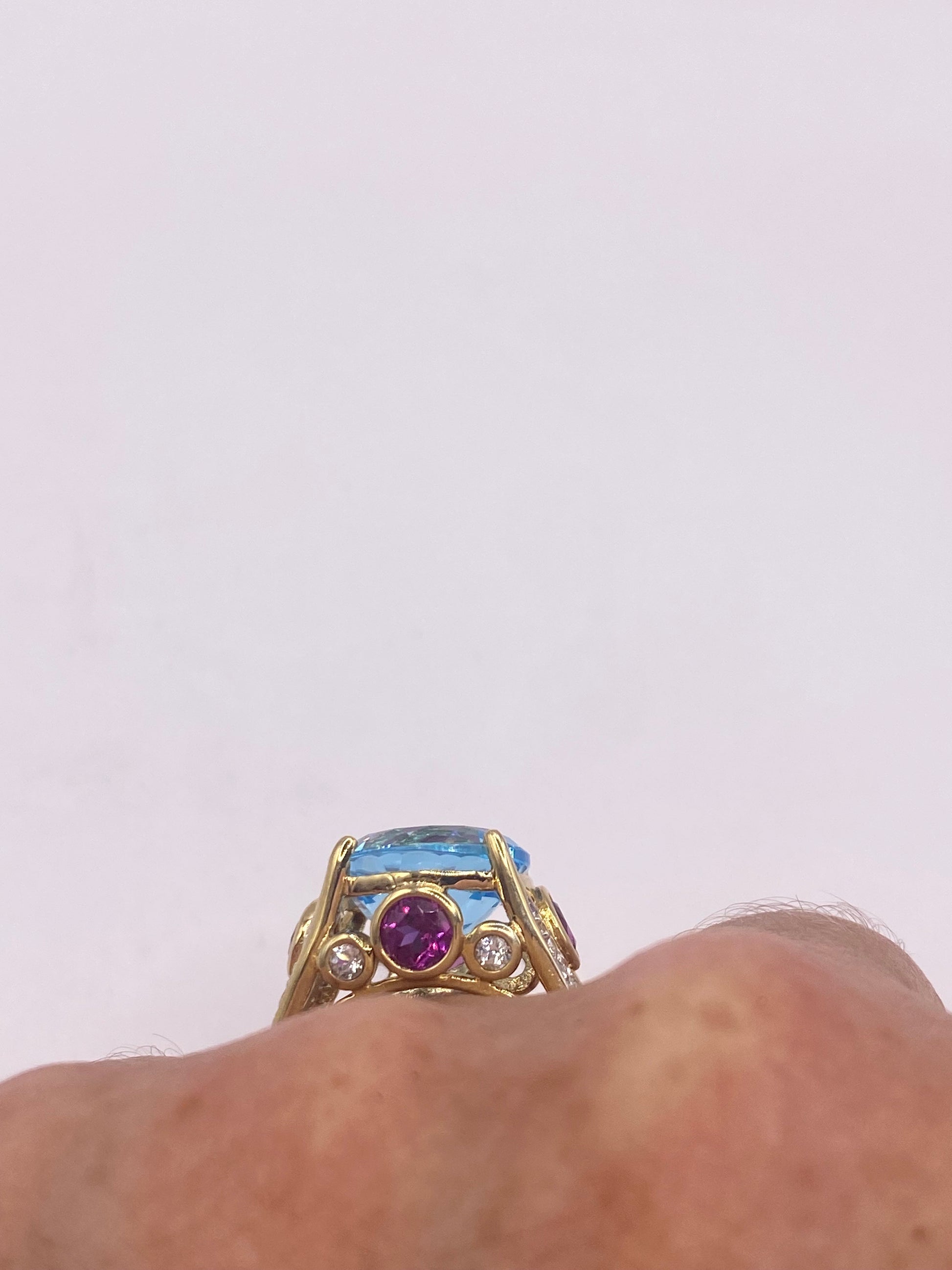 Vintage Genuine Blue Topaz Red Tourmaline 925 Sterling Silver Cocktail Ring