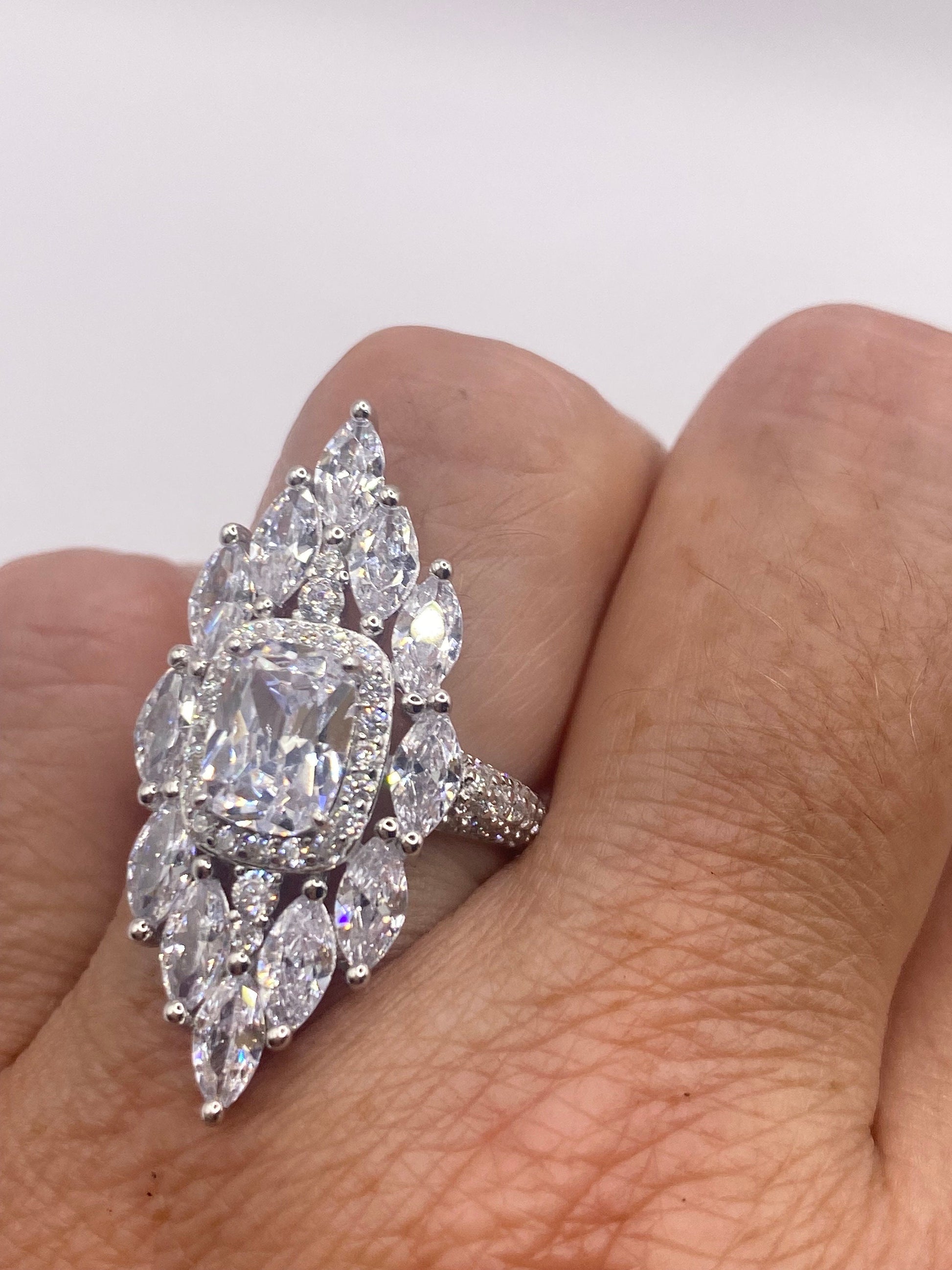 Vintage Cubic Zirconia Crystal Sterling Silver Ring Size 6