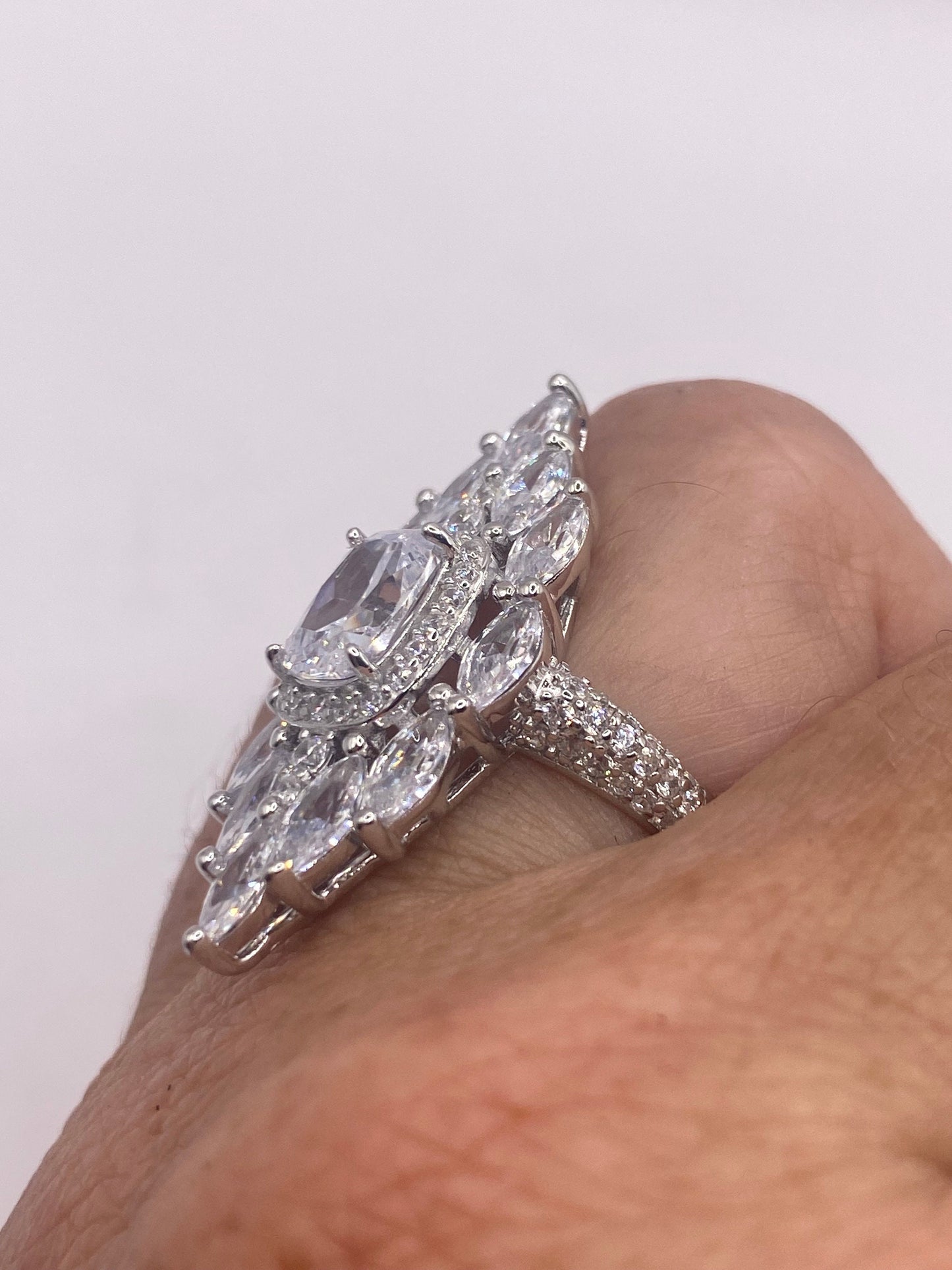 Vintage Cubic Zirconia Crystal Sterling Silver Ring Size 6