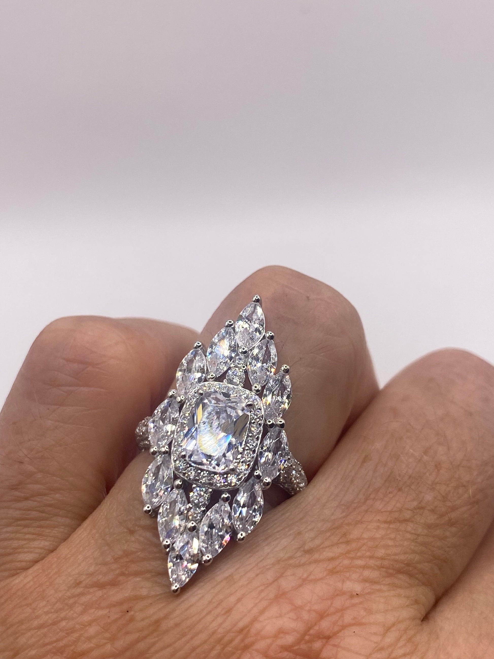 Vintage Cubic Zirconia Crystal Sterling Silver Ring Size 6