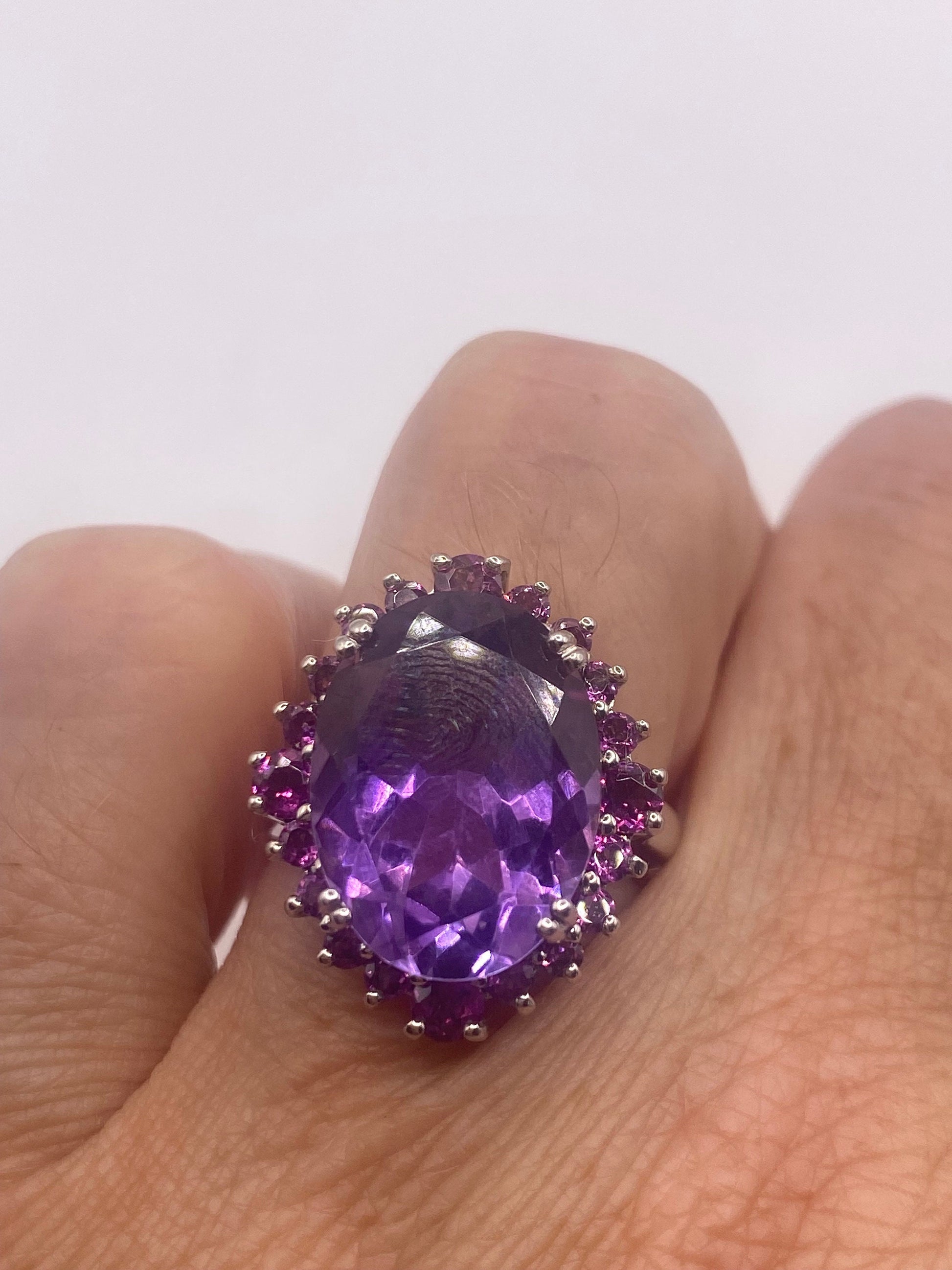 Vintage Purple Amethyst Red Tourmaline 925 Sterling Silver Cocktail Ring