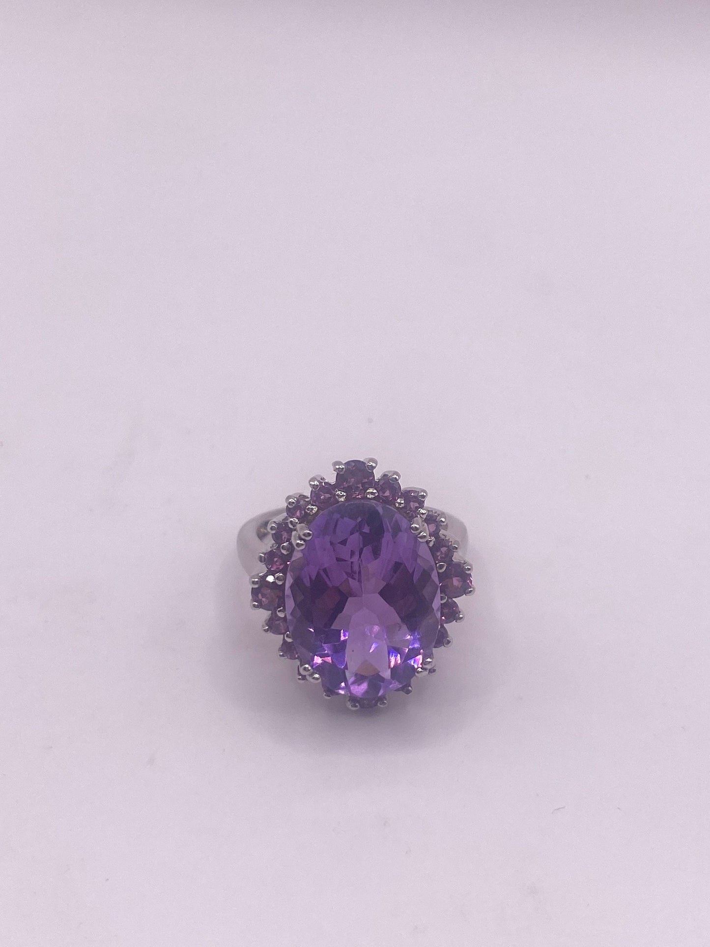 Vintage Purple Amethyst Red Tourmaline 925 Sterling Silver Cocktail Ring
