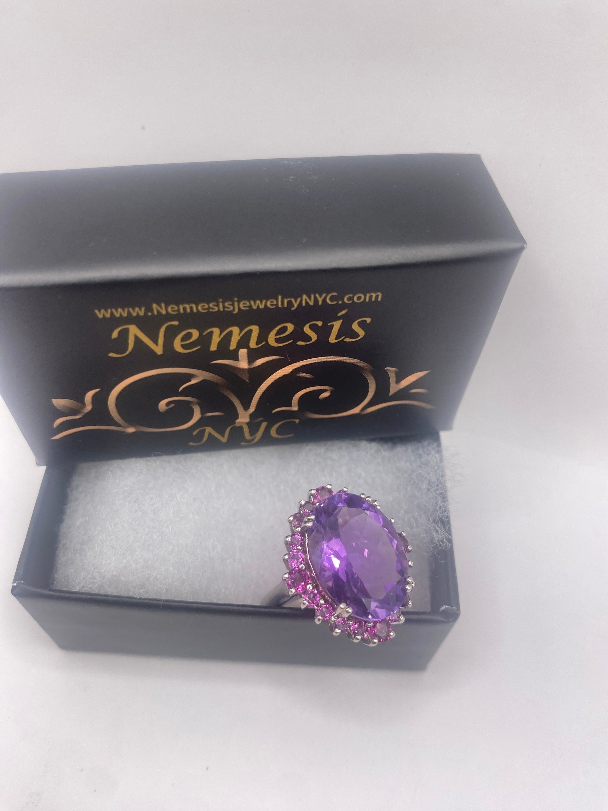 Vintage Purple Amethyst Red Tourmaline 925 Sterling Silver Cocktail Ring