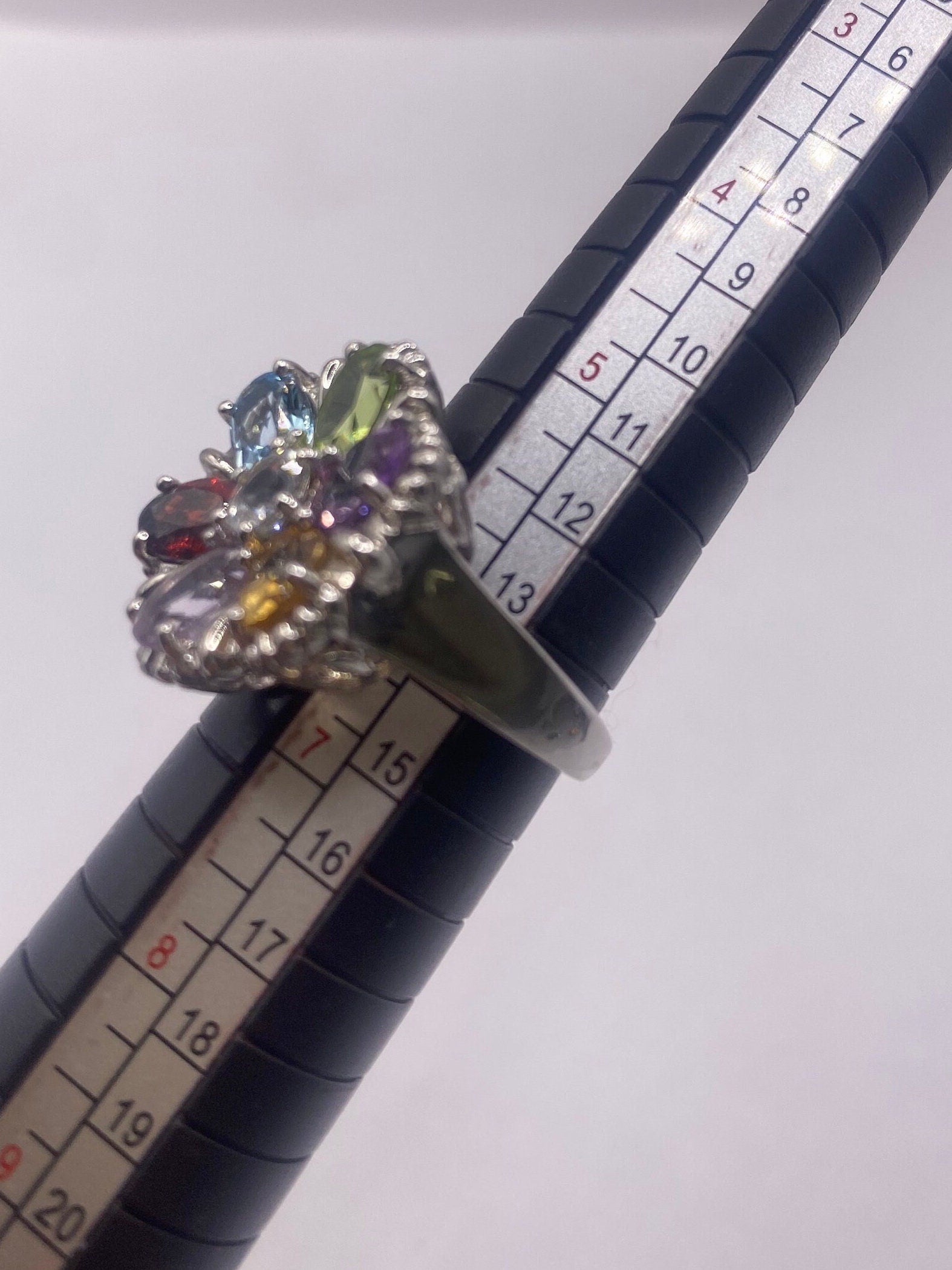 Vintage Mixed Genuine Gemstones 925 Sterling Silver Heart Cocktail Ring