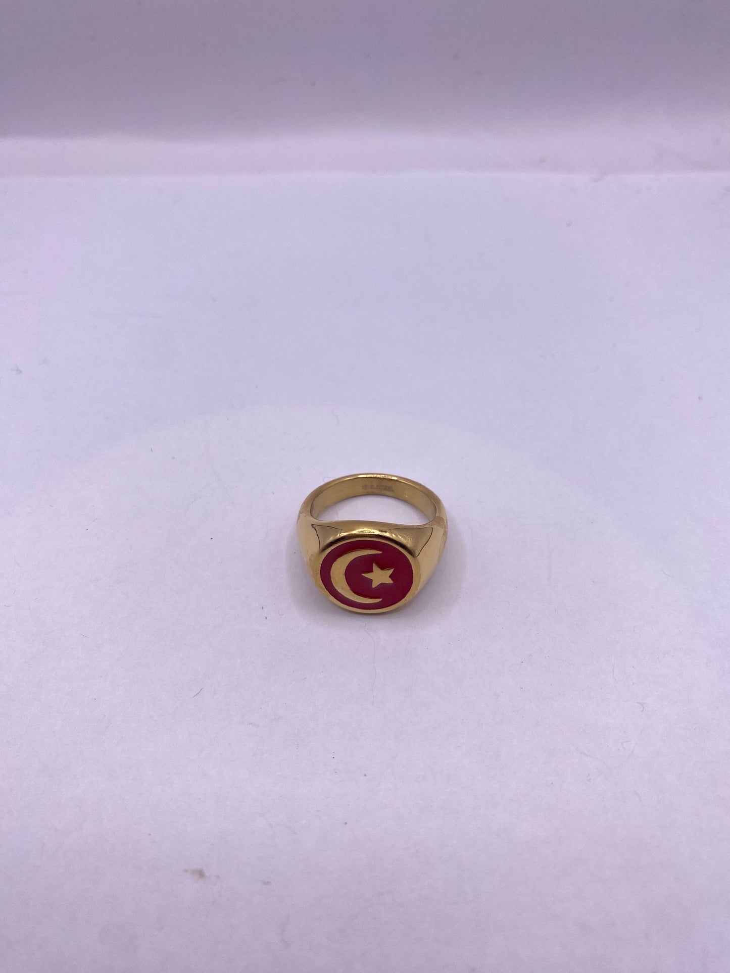 Vintage Golden Stainless Steel Muslim Star Cresant Mens Ring