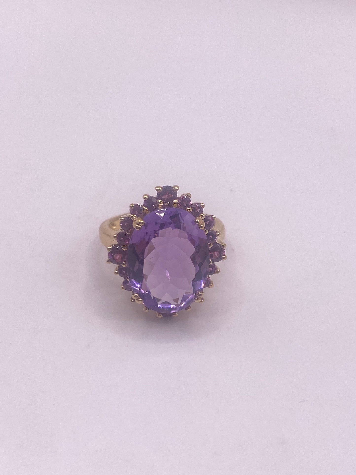 Vintage Purple Amethyst Red Tourmaline Gold 925 Sterling Silver Cocktail Ring