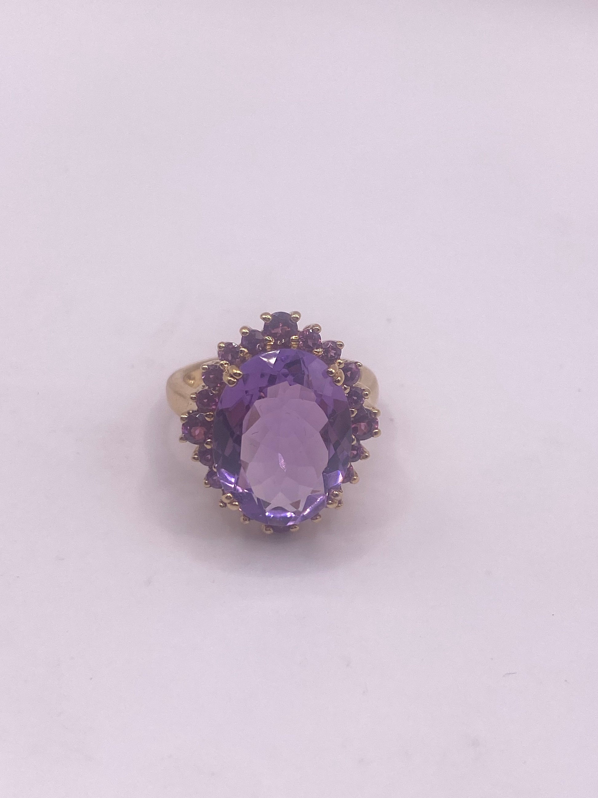 Vintage Purple Amethyst Red Tourmaline Gold 925 Sterling Silver Cocktail Ring