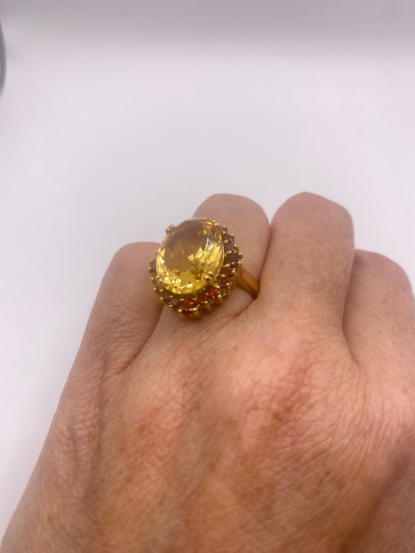 Vintage Golden Citrine and Red Garnet 925 Gold Sterling Silver Ring