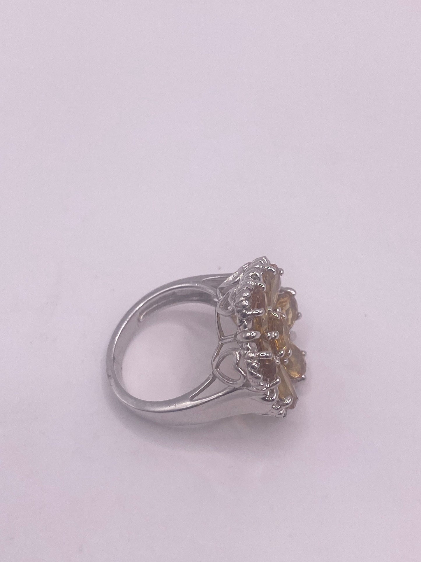 Vintage Golden Citrine and White Sapphire 925 Sterling Silver Ring