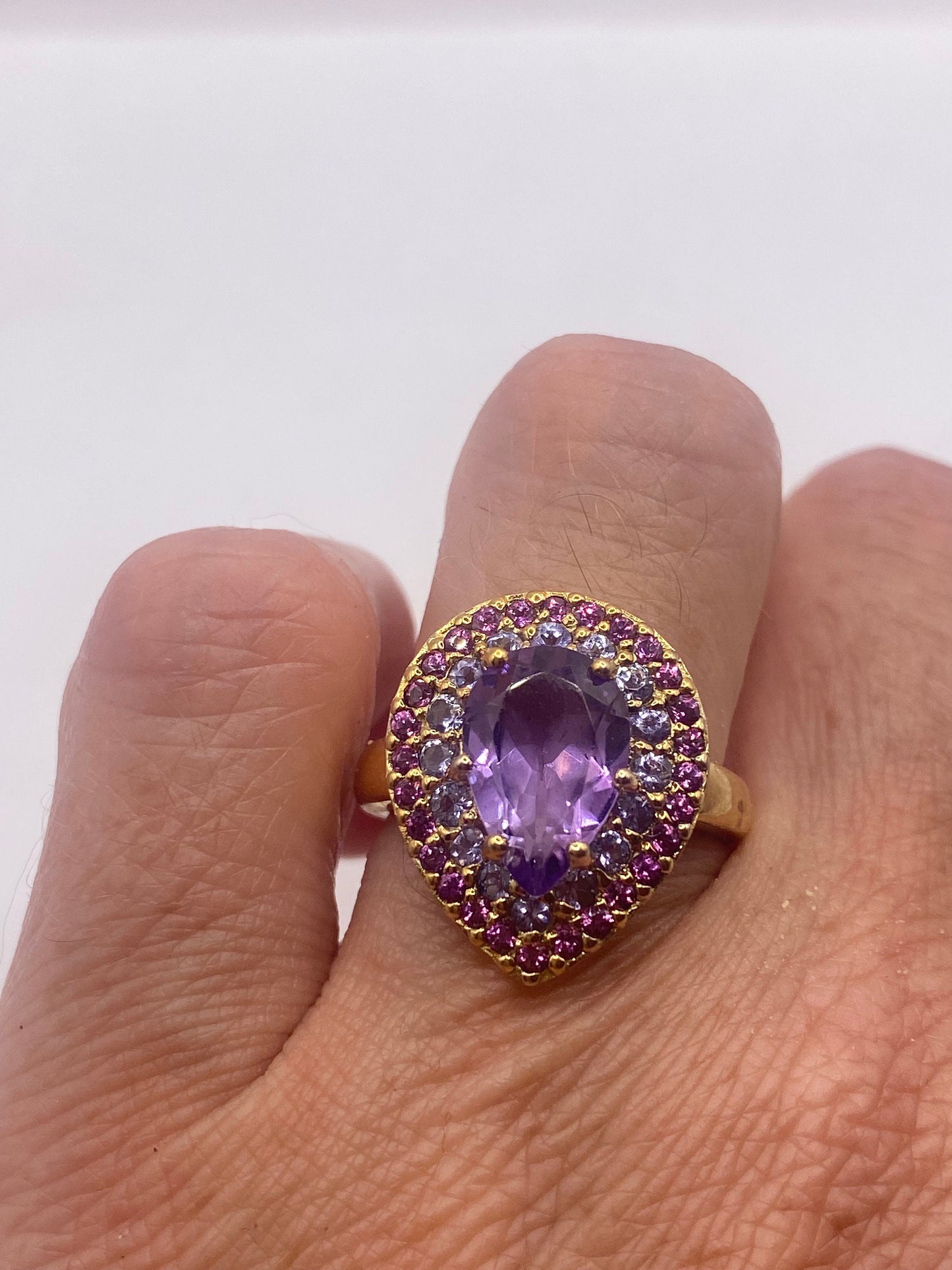 Vintage Purple Amethyst 925 Sterling Silver Cocktail Ring