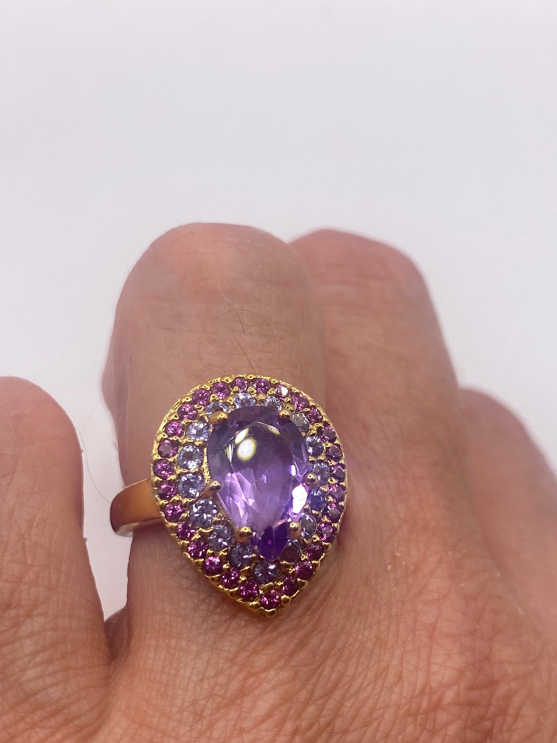 Vintage Purple Amethyst 925 Sterling Silver Cocktail Ring
