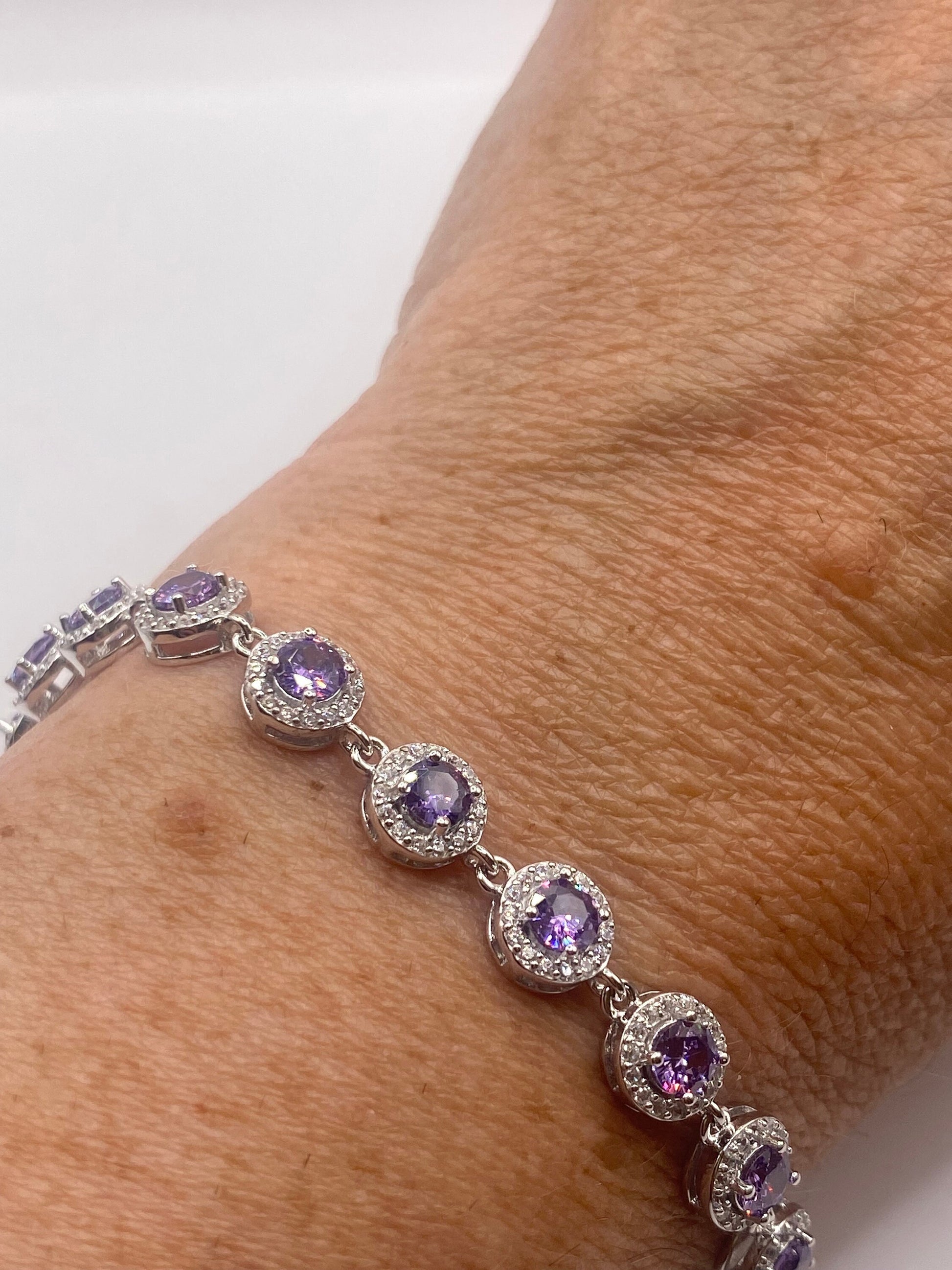 Vintage Amethyst Tennis Bracelet 925 Sterling Silver Purple Deco