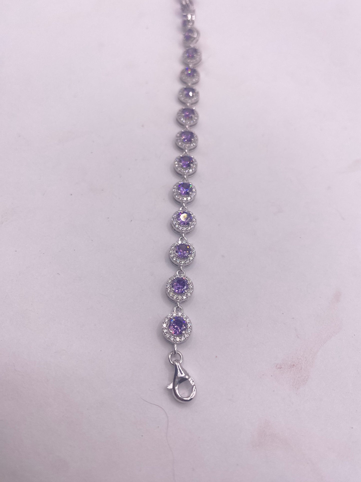 Vintage Amethyst Tennis Bracelet 925 Sterling Silver Purple Deco