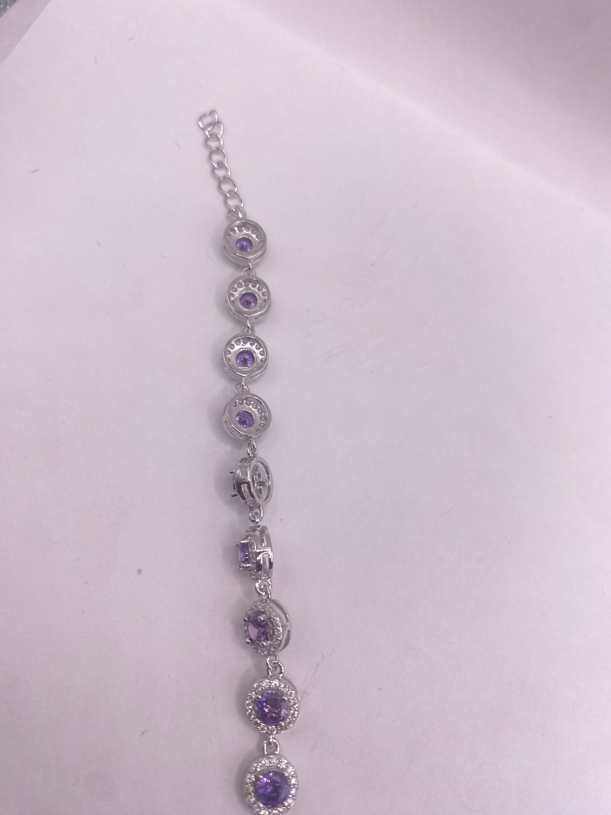 Vintage Amethyst Tennis Bracelet 925 Sterling Silver Purple Deco