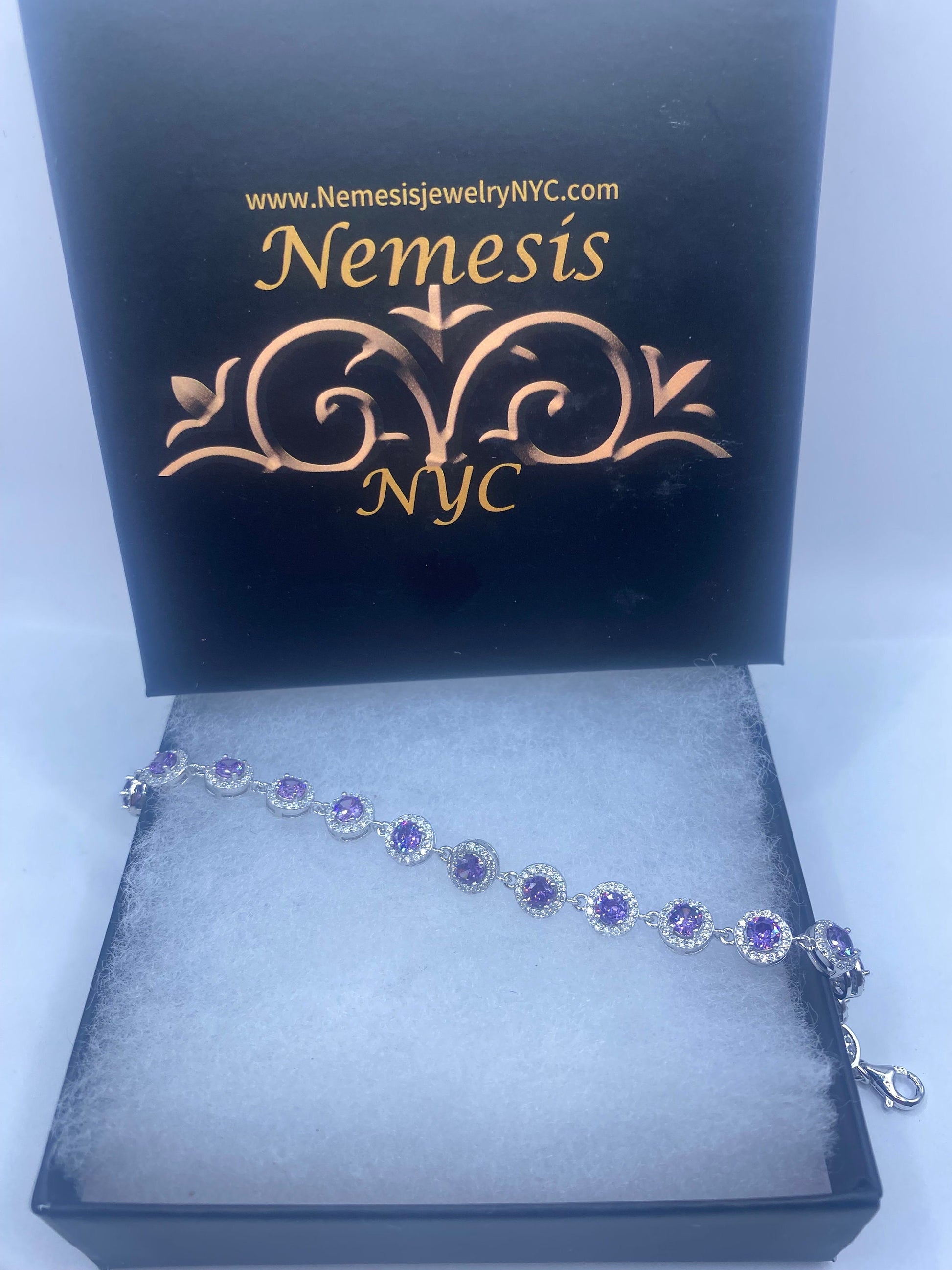 Vintage Amethyst Tennis Bracelet 925 Sterling Silver Purple Deco