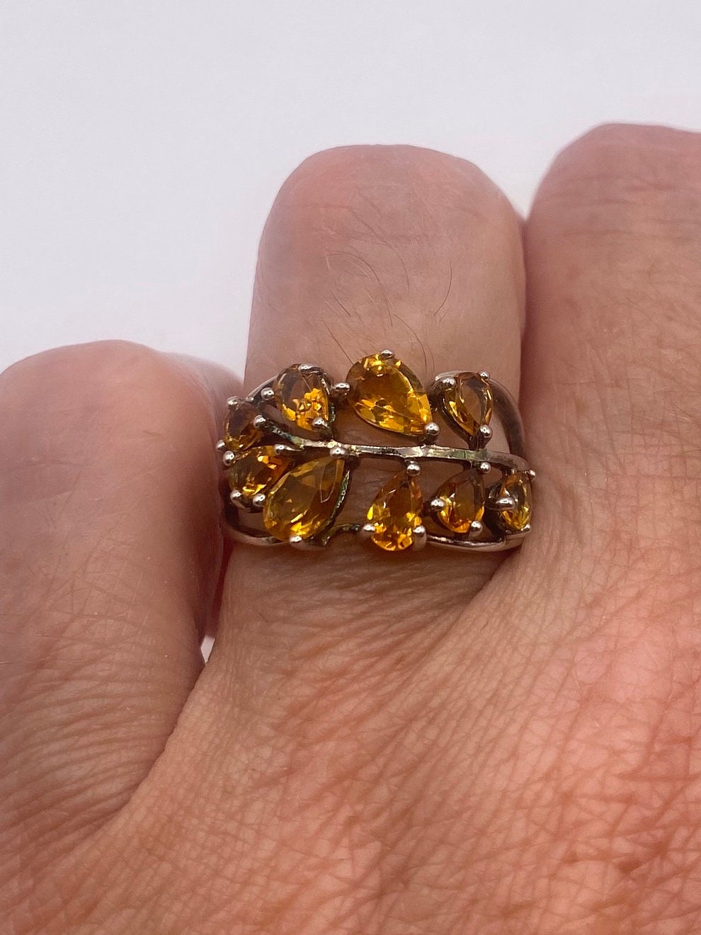 Vintage Golden Citrine 925 Sterling Silver Cocktail Ring