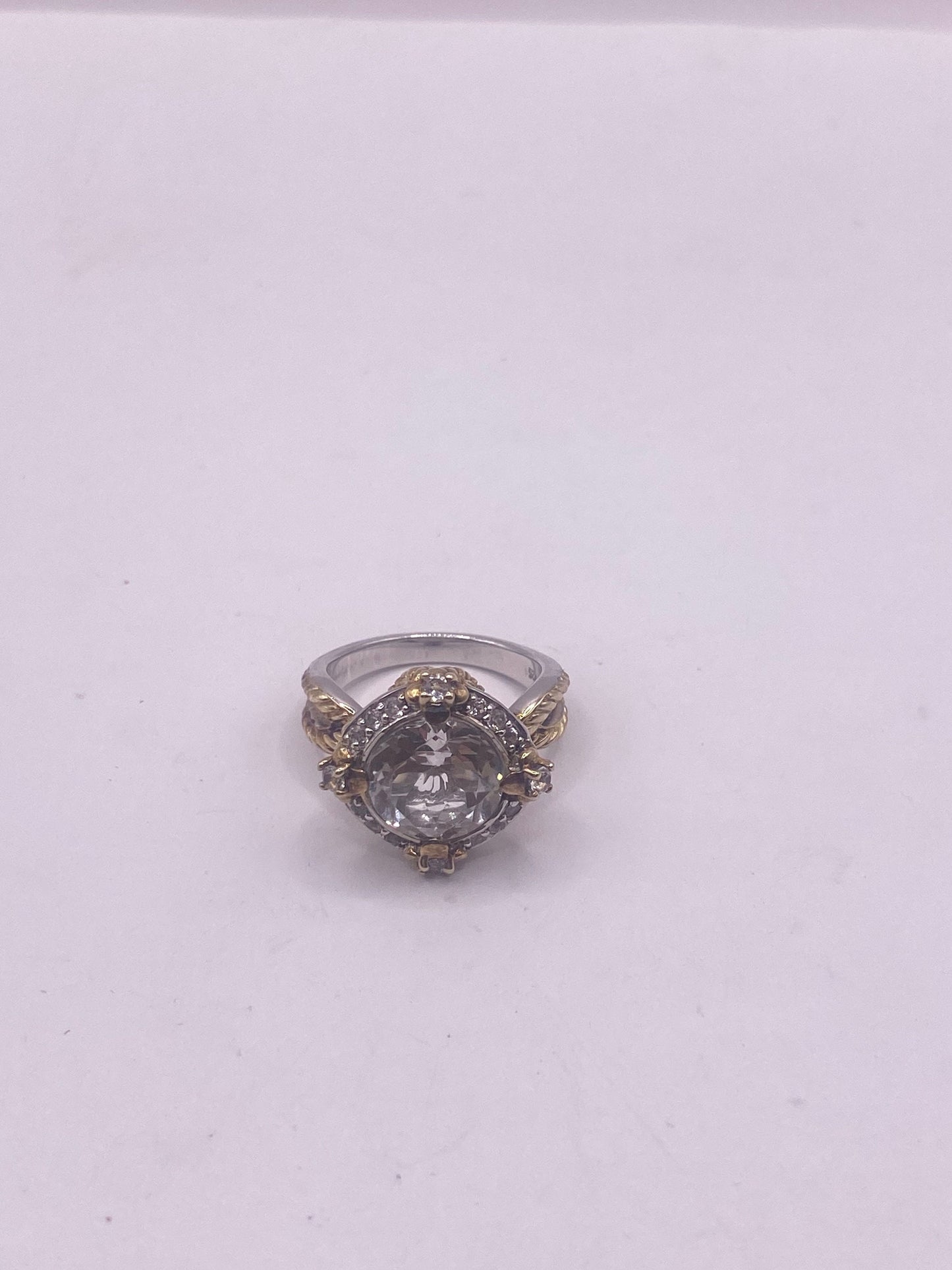 Vintage Clear Quartz white sapphire 925 Sterling Silver Cocktail Ring