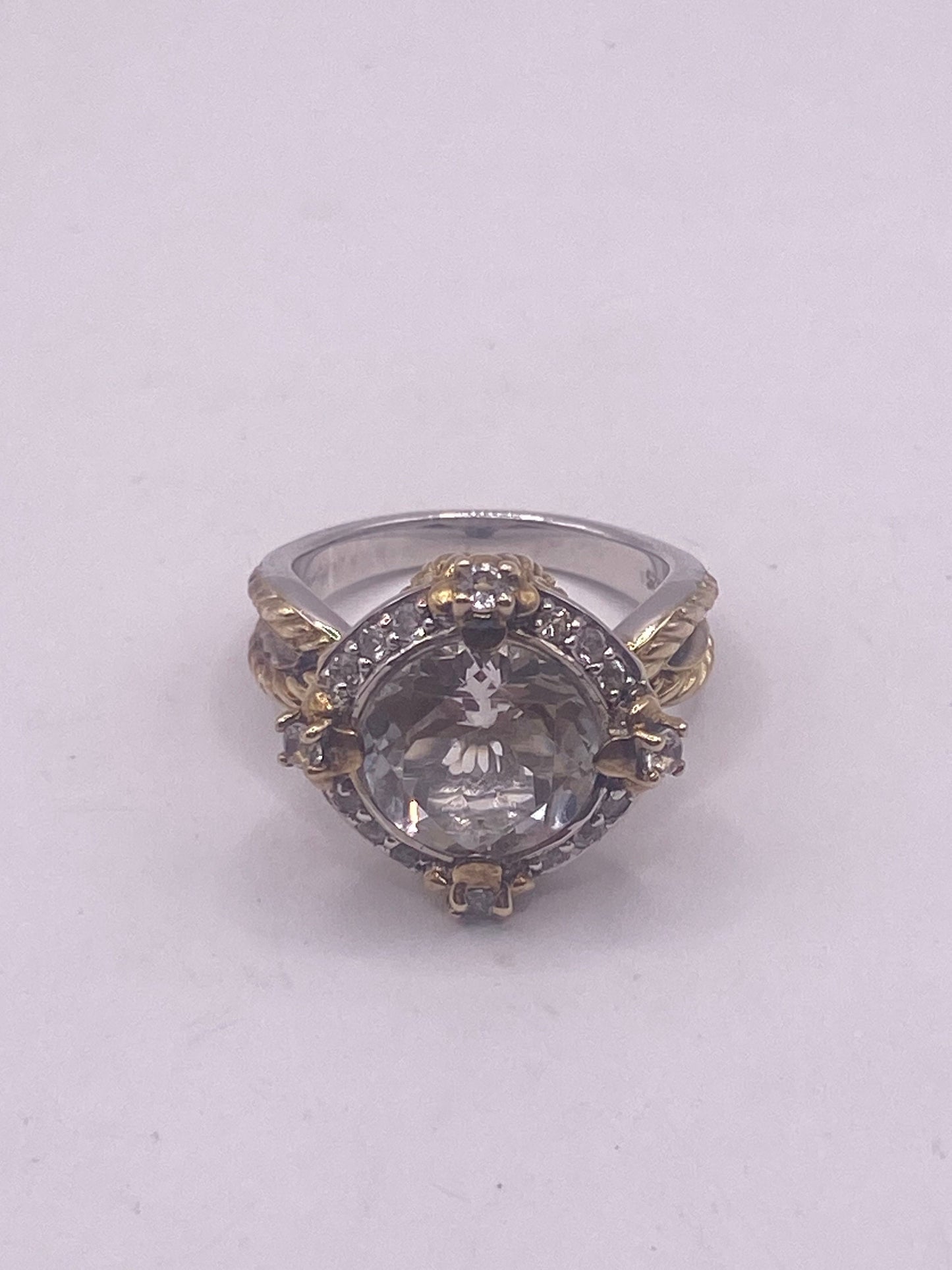 Vintage Clear Quartz white sapphire 925 Sterling Silver Cocktail Ring