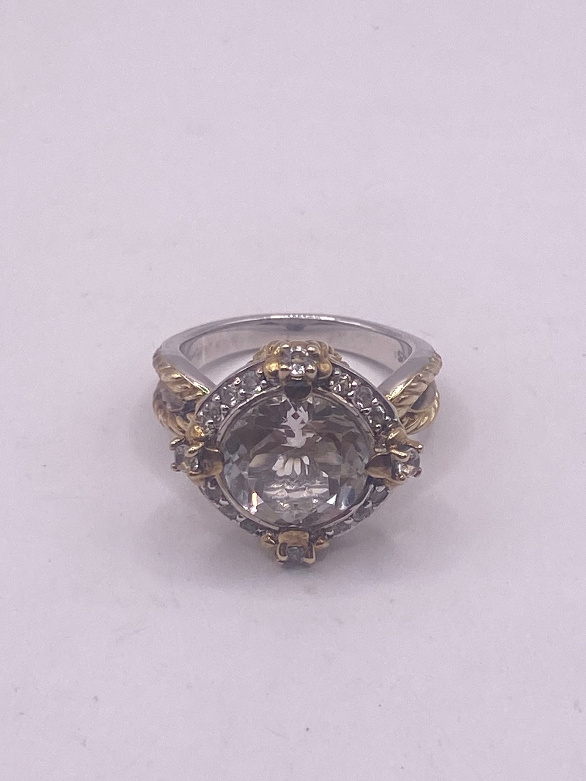 Vintage Clear Quartz white sapphire 925 Sterling Silver Cocktail Ring