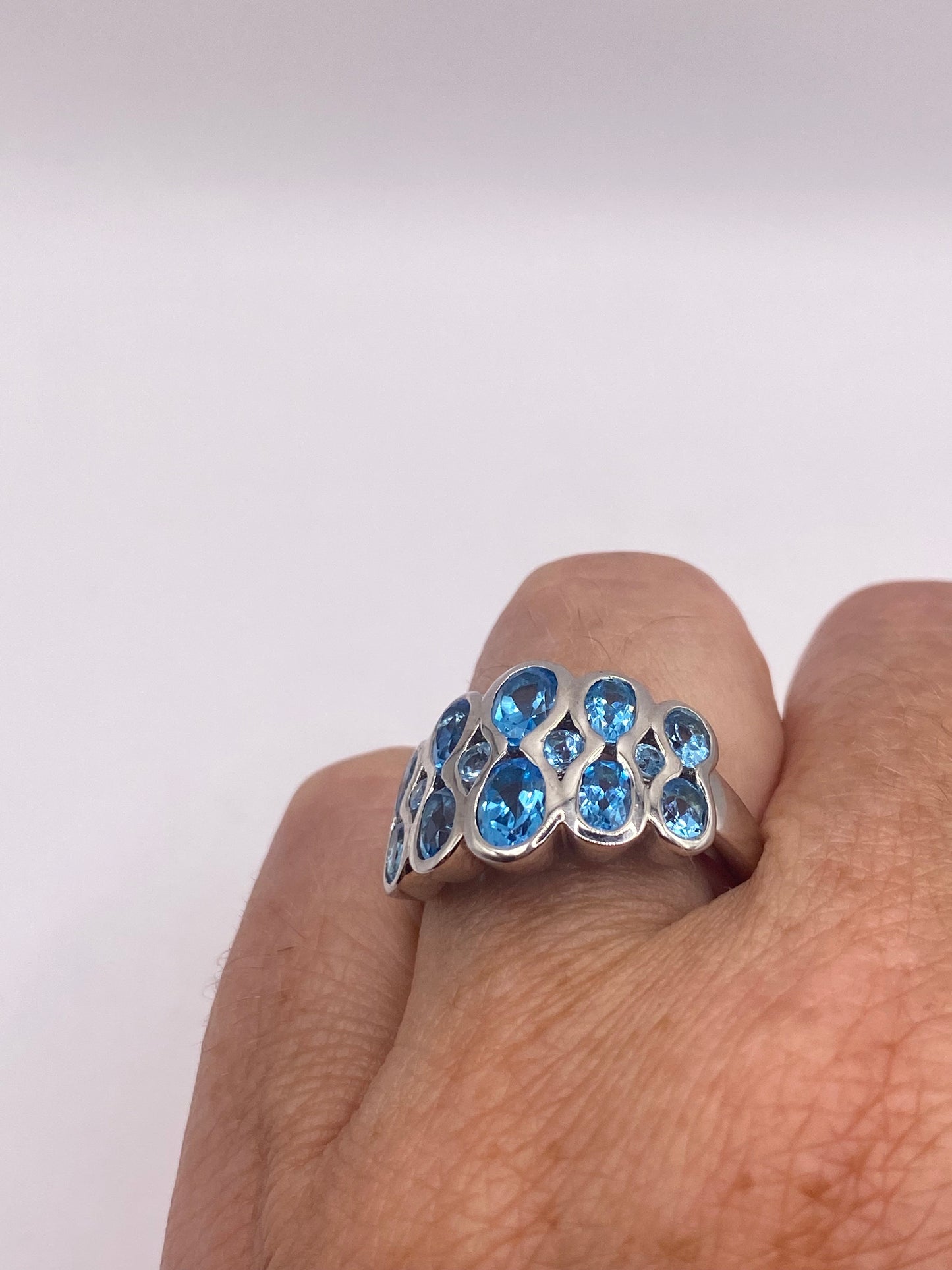 Vintage Genuine Blue Topaz 925 Sterling Silver Cocktail Ring